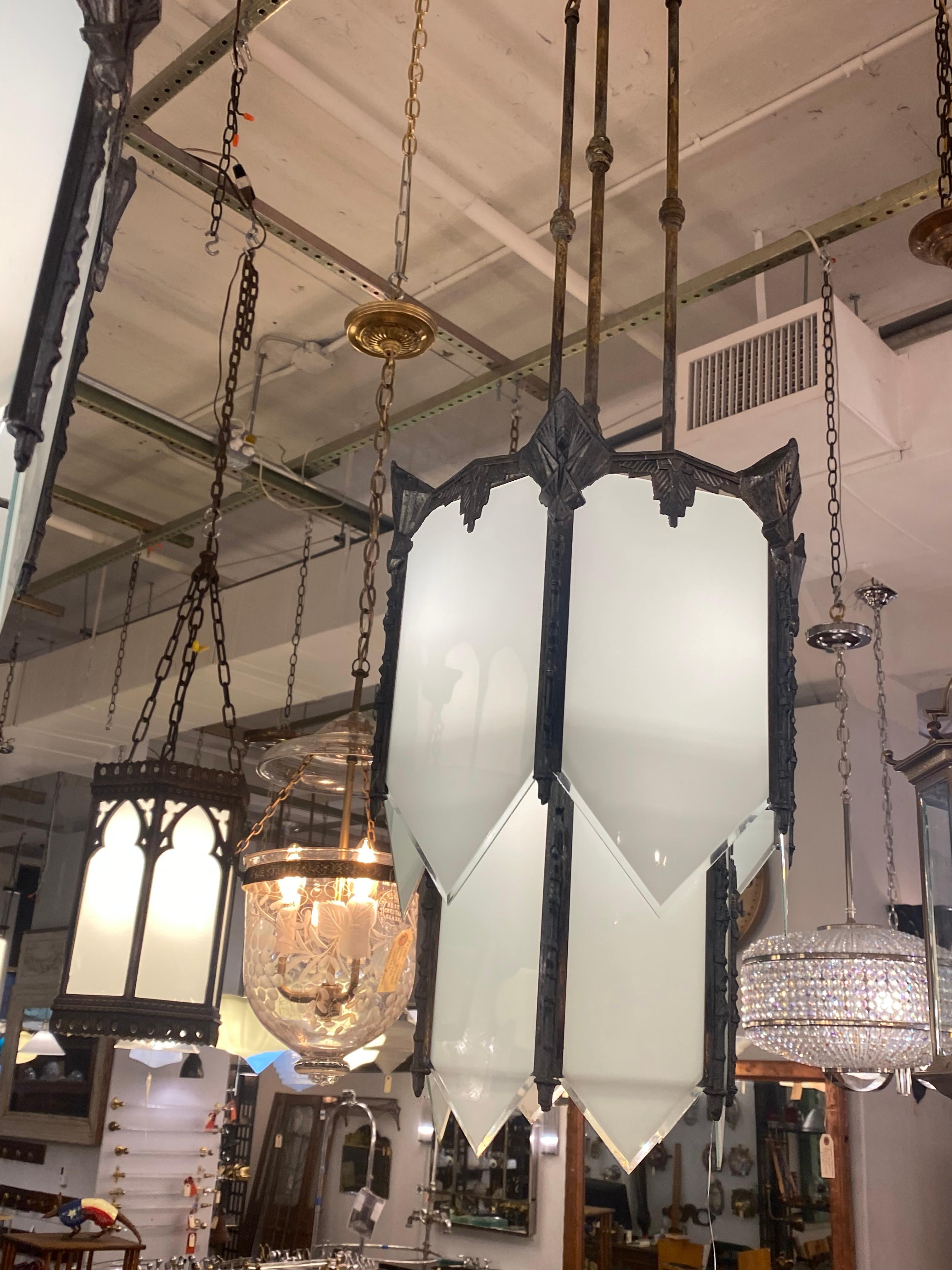 Pair Art Deco Nickel Plated Pendant Lights Brass + White Glass Shades For Sale 12