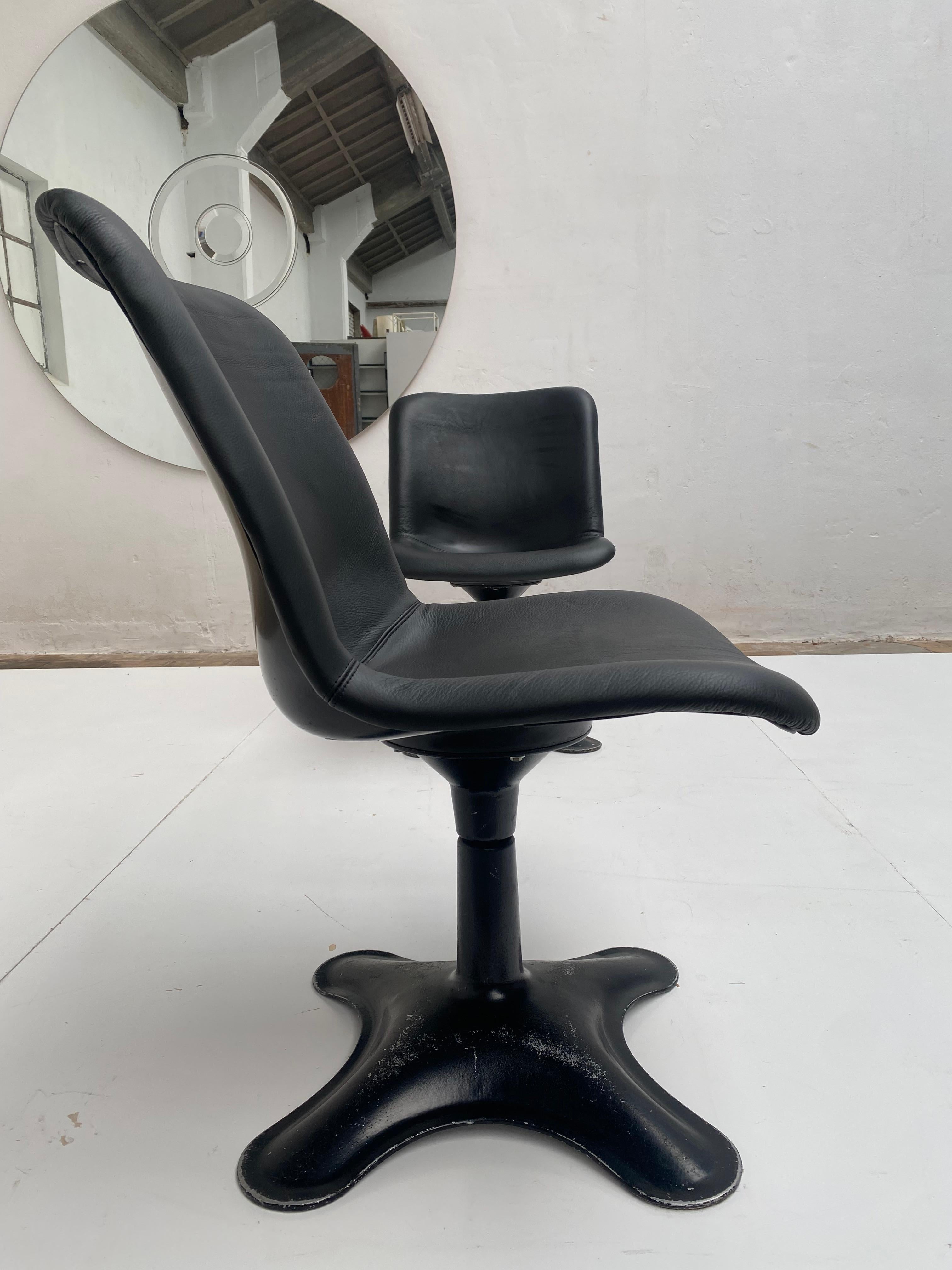 Space Age Pair Restored Black Leather Yrjo Kukkapuro Swivelling Chairs for Haimi Finland   For Sale