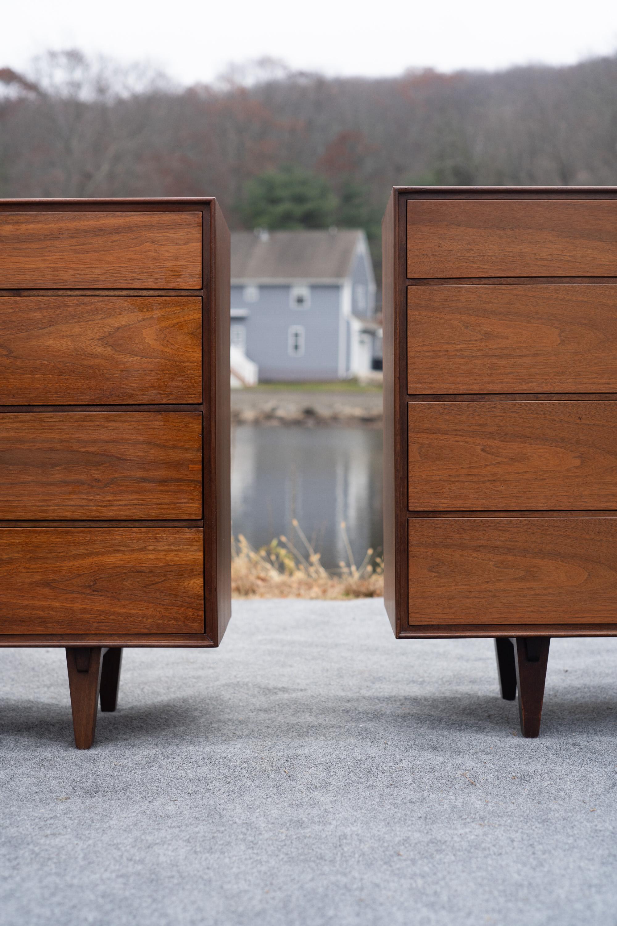 Pair Restored Edward Wormley for Dunbar Walnut & Leather 8-Drawer Cabinets For Sale 6