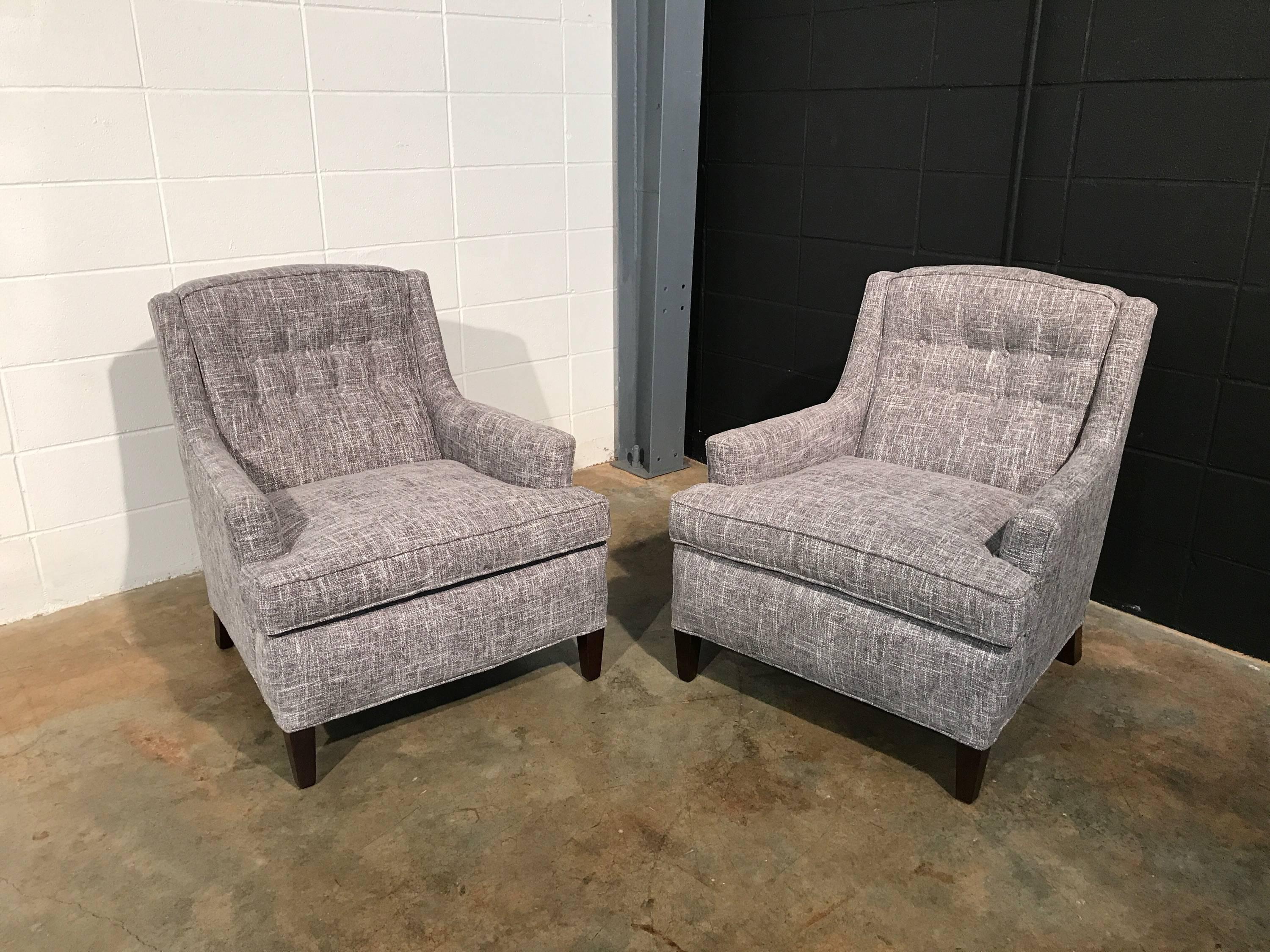 Pair of Restored Mid-Century Modern Lounge Chairs, Gray Upholstery 7