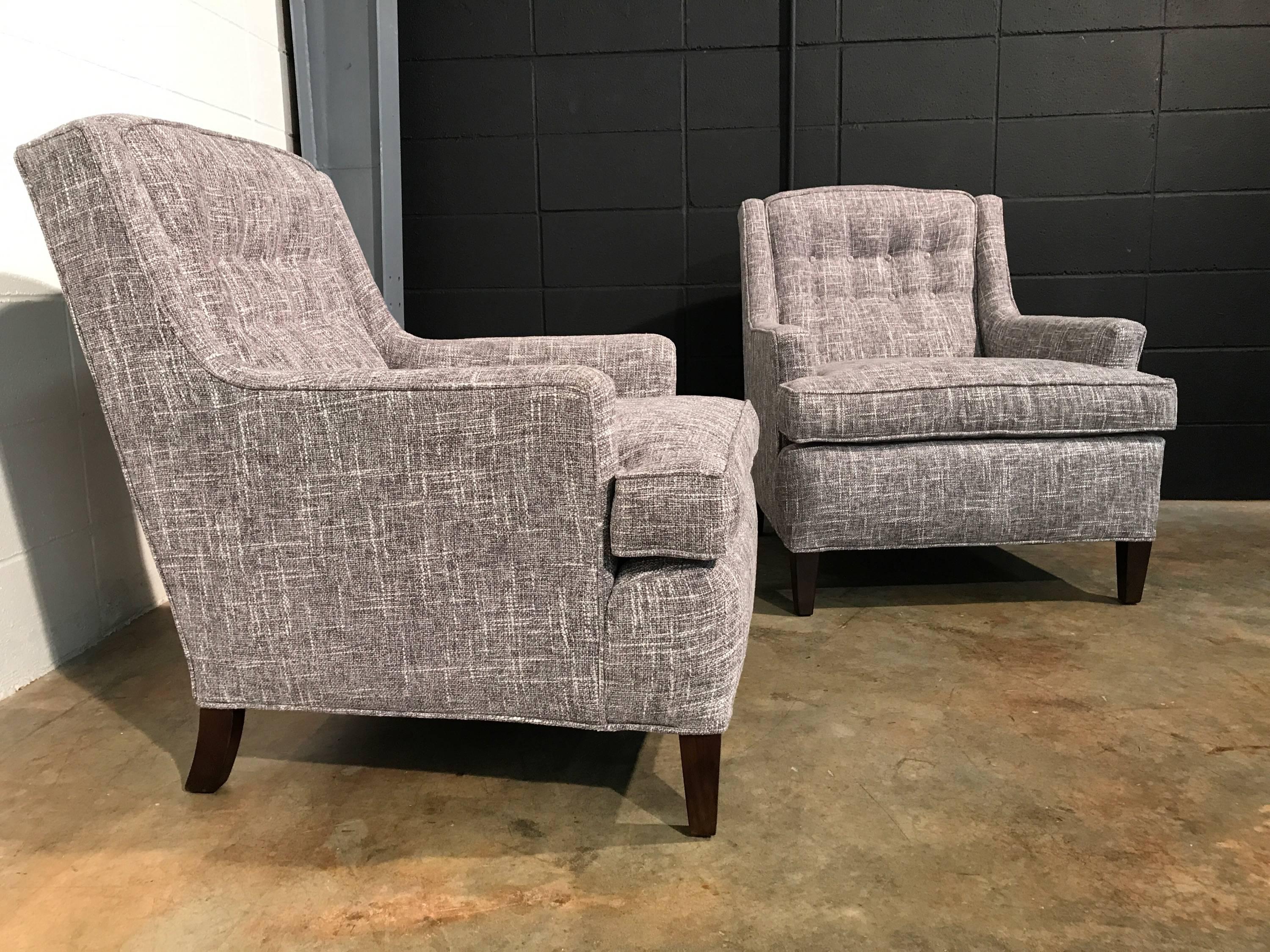 Pair of Restored Mid-Century Modern Lounge Chairs, Gray Upholstery 8