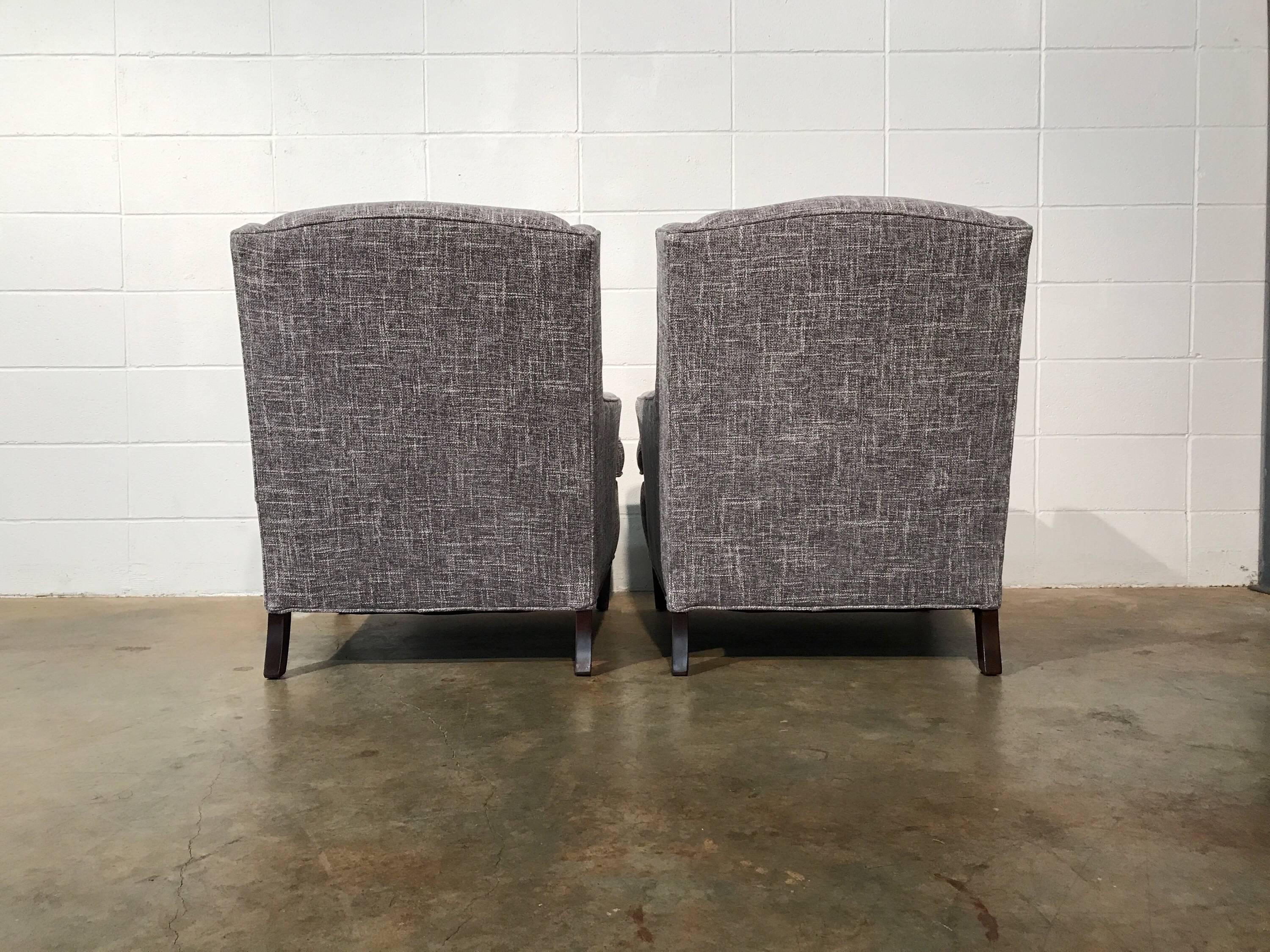 Pair of Restored Mid-Century Modern Lounge Chairs, Gray Upholstery In Excellent Condition In Marietta, GA