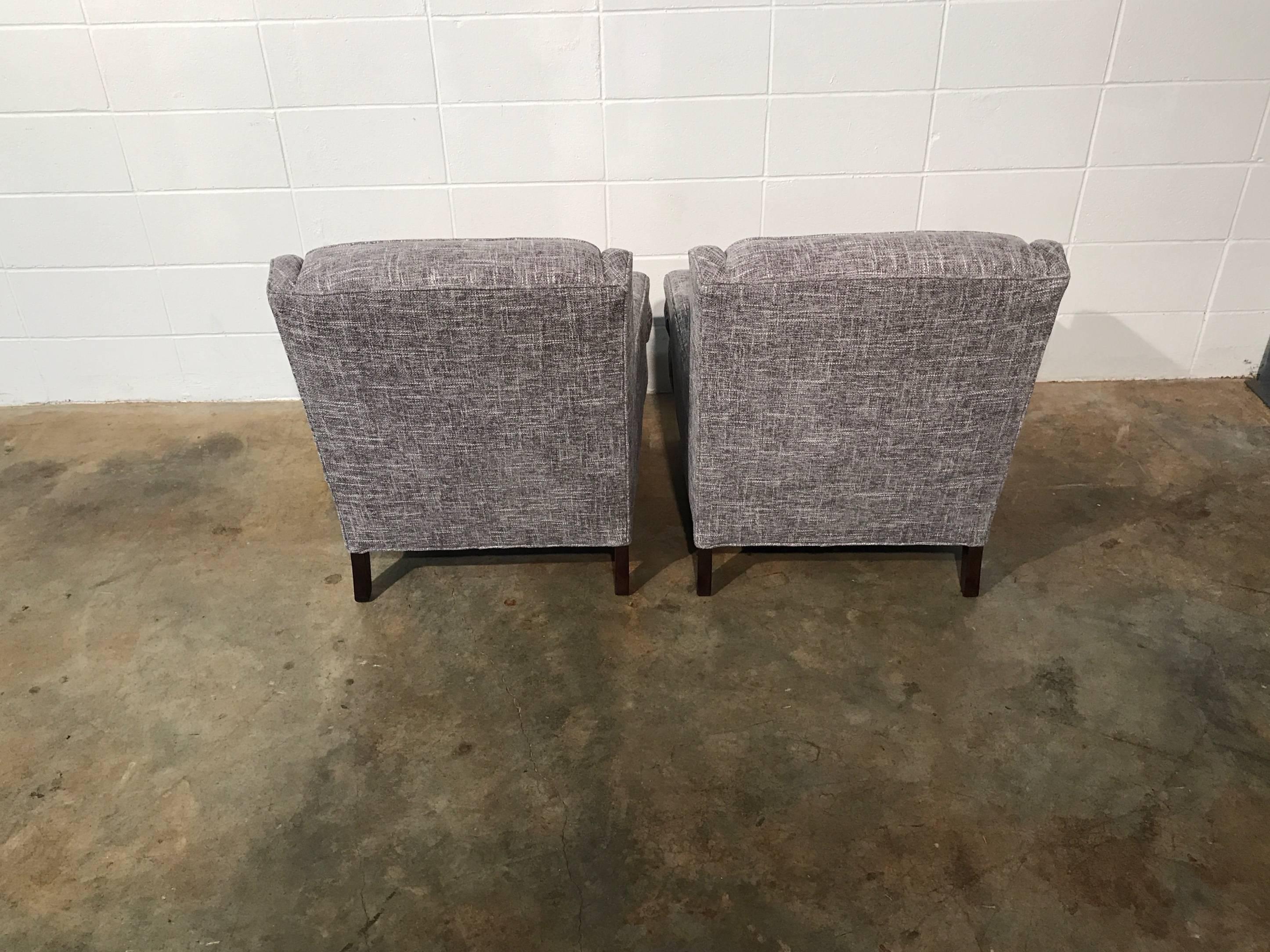 Mid-20th Century Pair of Restored Mid-Century Modern Lounge Chairs, Gray Upholstery
