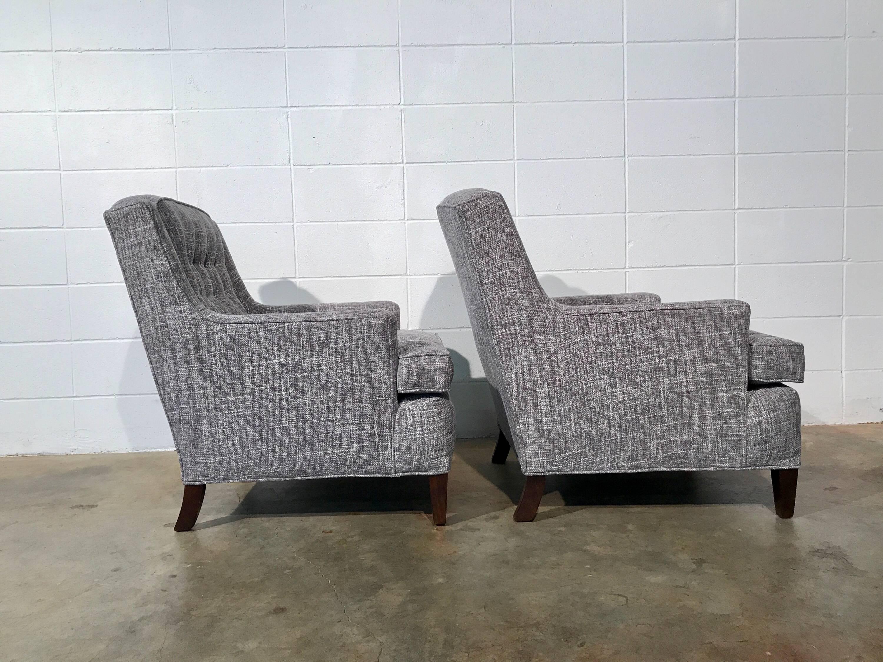 Pair of Restored Mid-Century Modern Lounge Chairs, Gray Upholstery 1