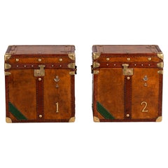 Pair Restored Vintage English Leather Trunks