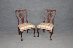 Pair Reticulated Carved Walnut Georgian Style Ball and Claw Foot Side Chairs