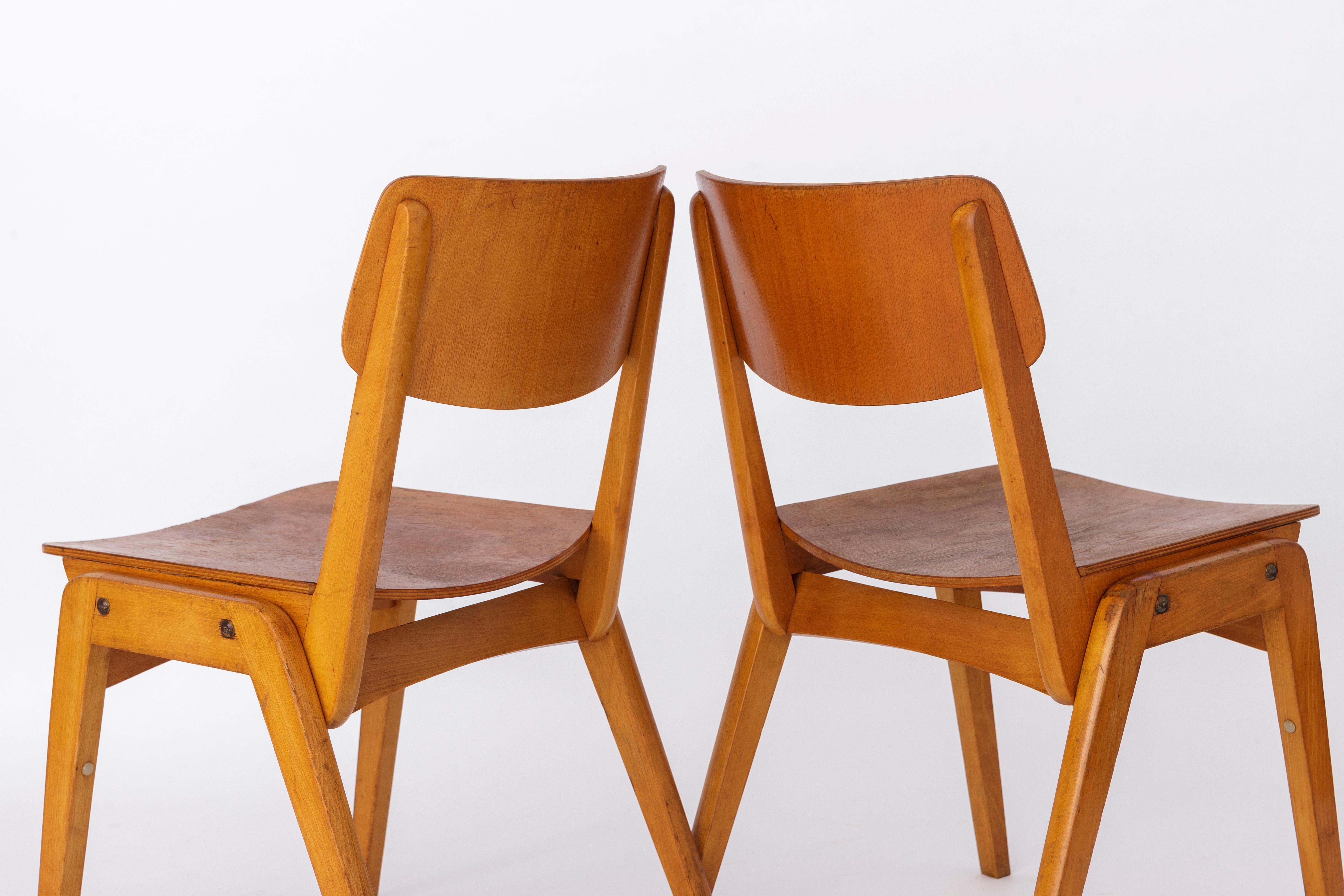 Teak Pair Retro Chairs, 1950s-1960s Vintage Germany For Sale