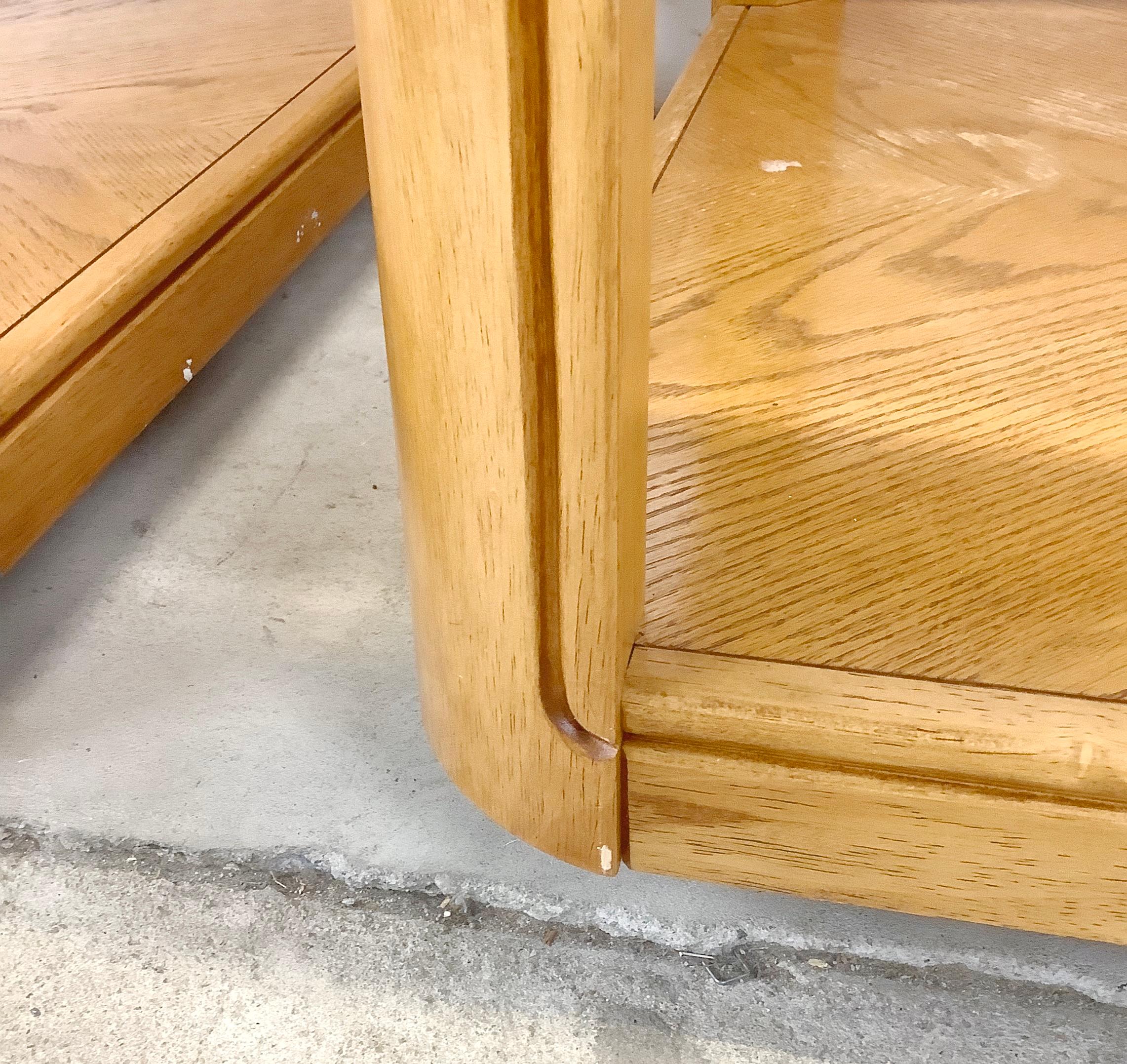 Pair Retro Oak End Tables with Glass Tops For Sale 5