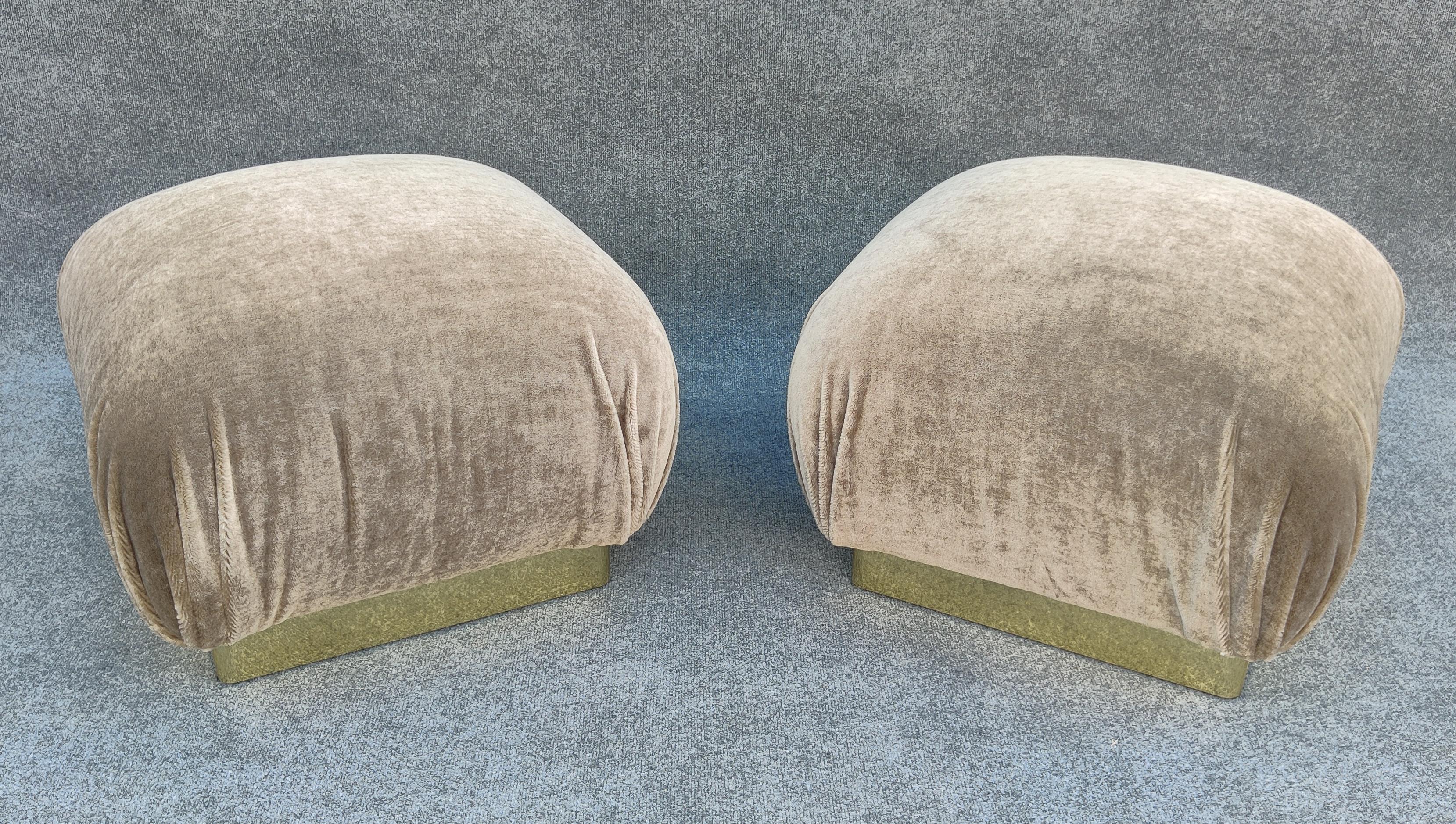 American Pair Reupholstered Lichen Mohair Karl Springer Style Poufs or Ottomans by Weiman For Sale