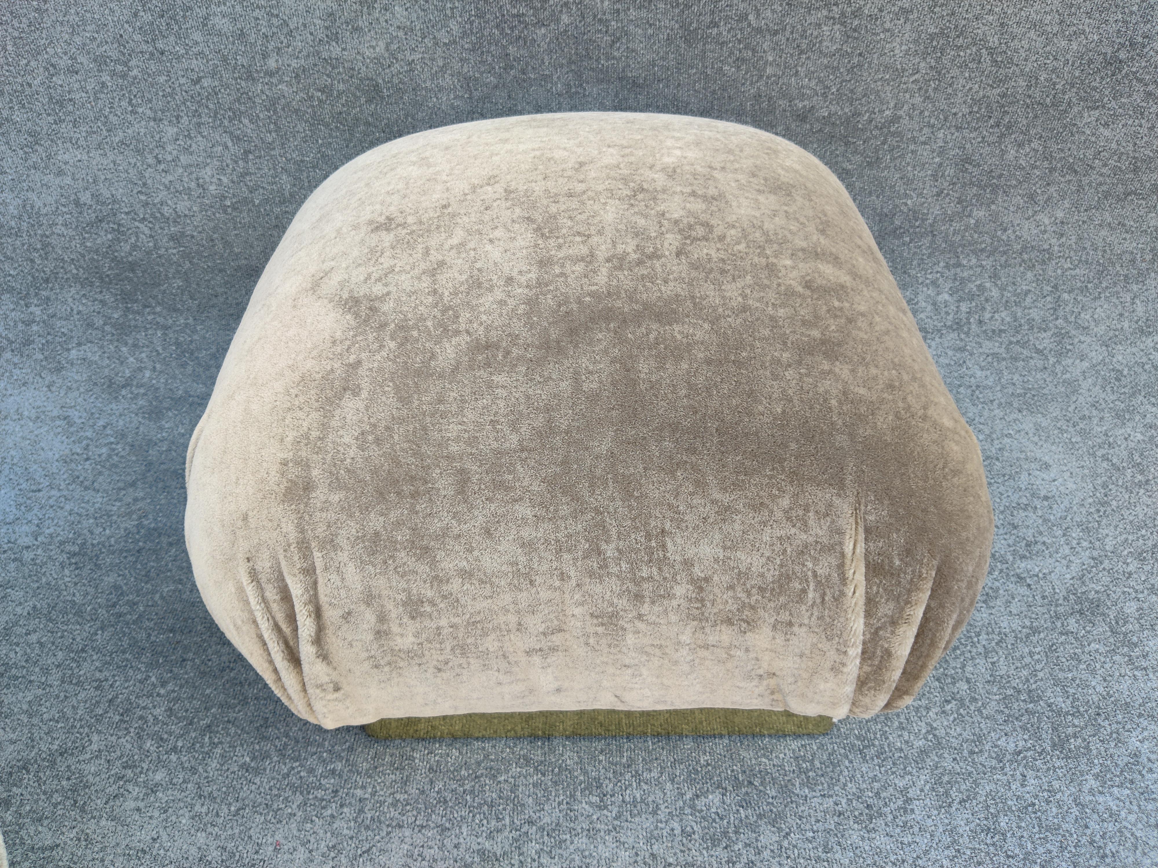 Pair Reupholstered Lichen Mohair Karl Springer Style Poufs or Ottomans by Weiman For Sale 2
