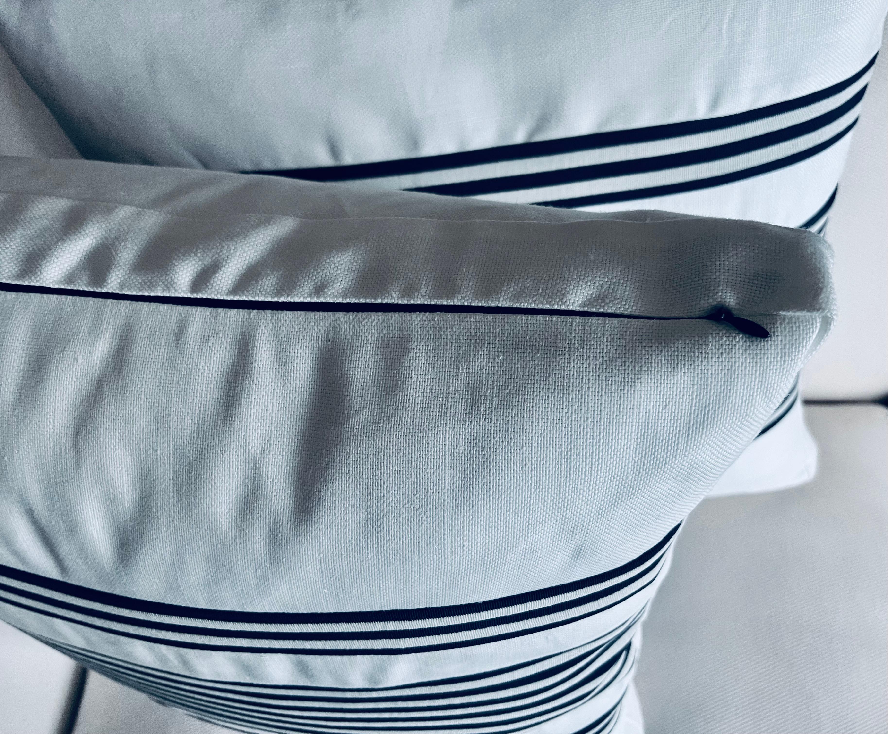 Pair Reversible Cushions/Pillows in Navy Blue Stripes on White For Sale 3