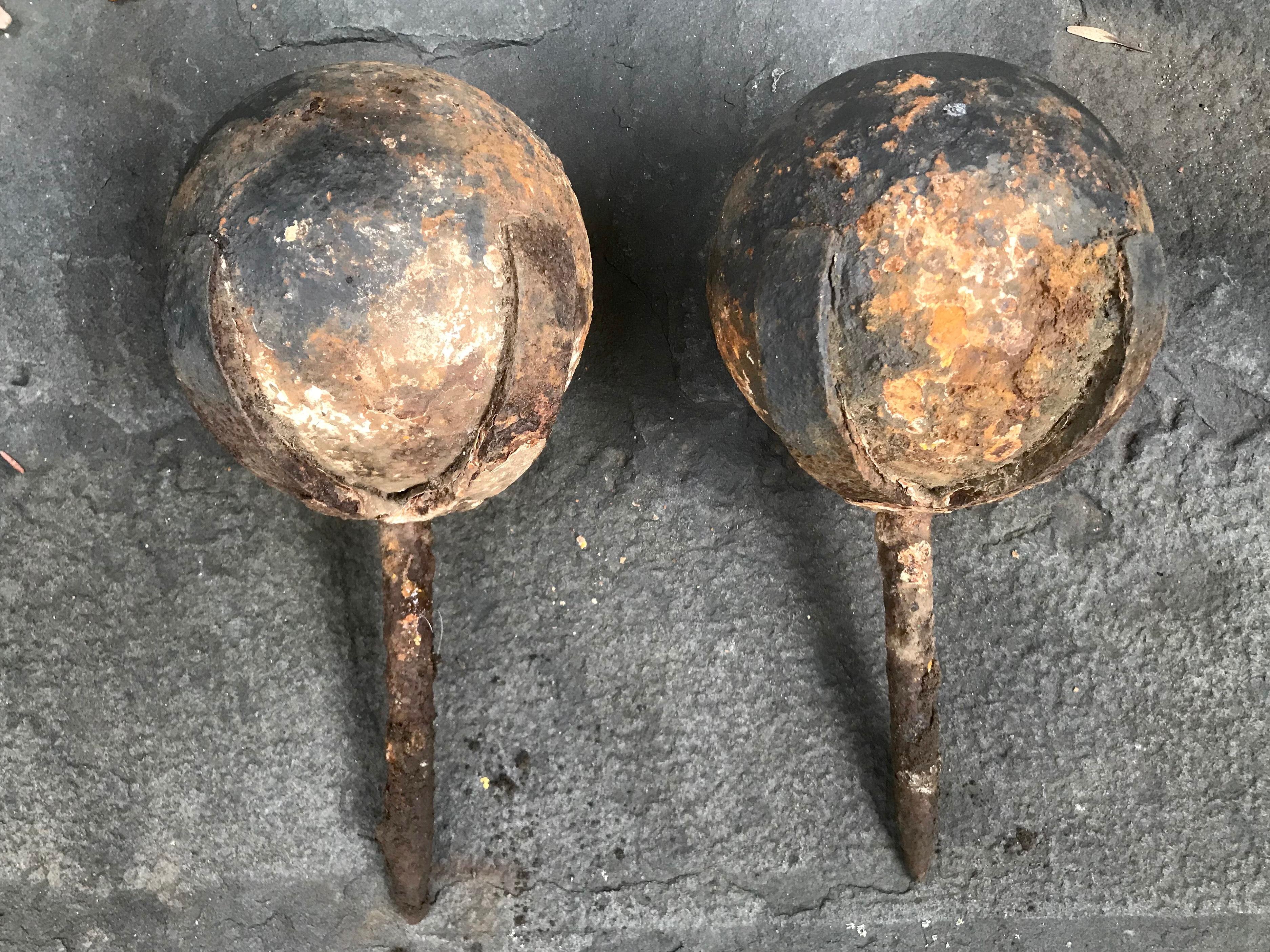 Forged Pair of Revolutionary War Cannonball Finials