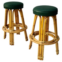 Pair Ritts Tropitan Bamboo Bar Stools Style of Paul Frankl