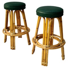Pair Ritts Tropitan Bamboo Bar Stools Style of Paul Frankl