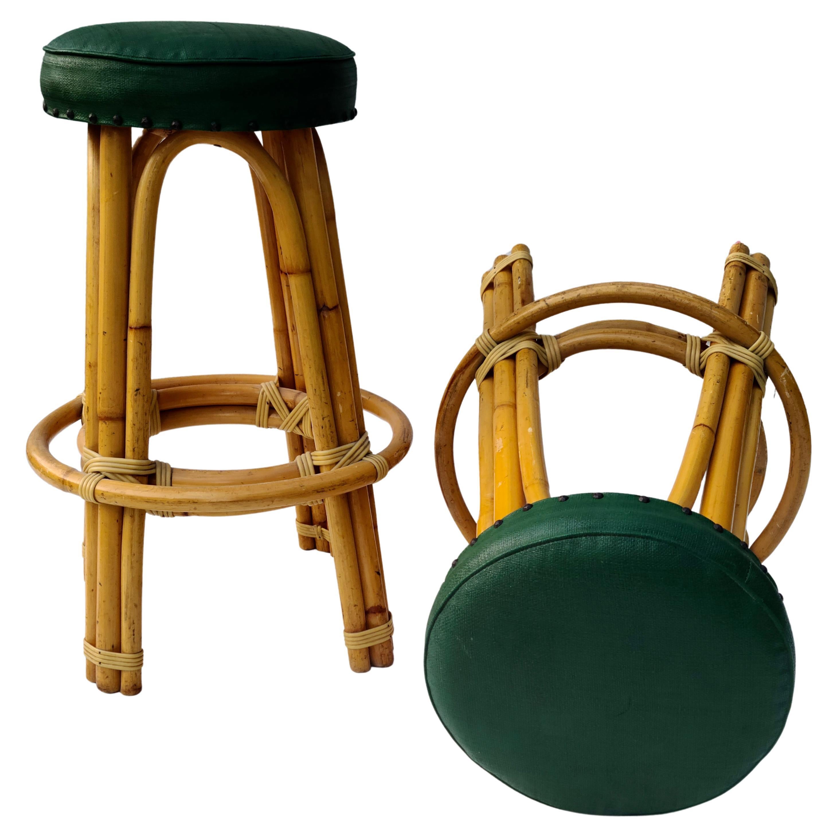 Paire de tabourets de bar en bambou Ritts Tropitan Style of Paul Frankl en vente 2