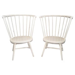 Pair, Riviera Windsor High Backed White Chairs By Paola Navone Rustic American