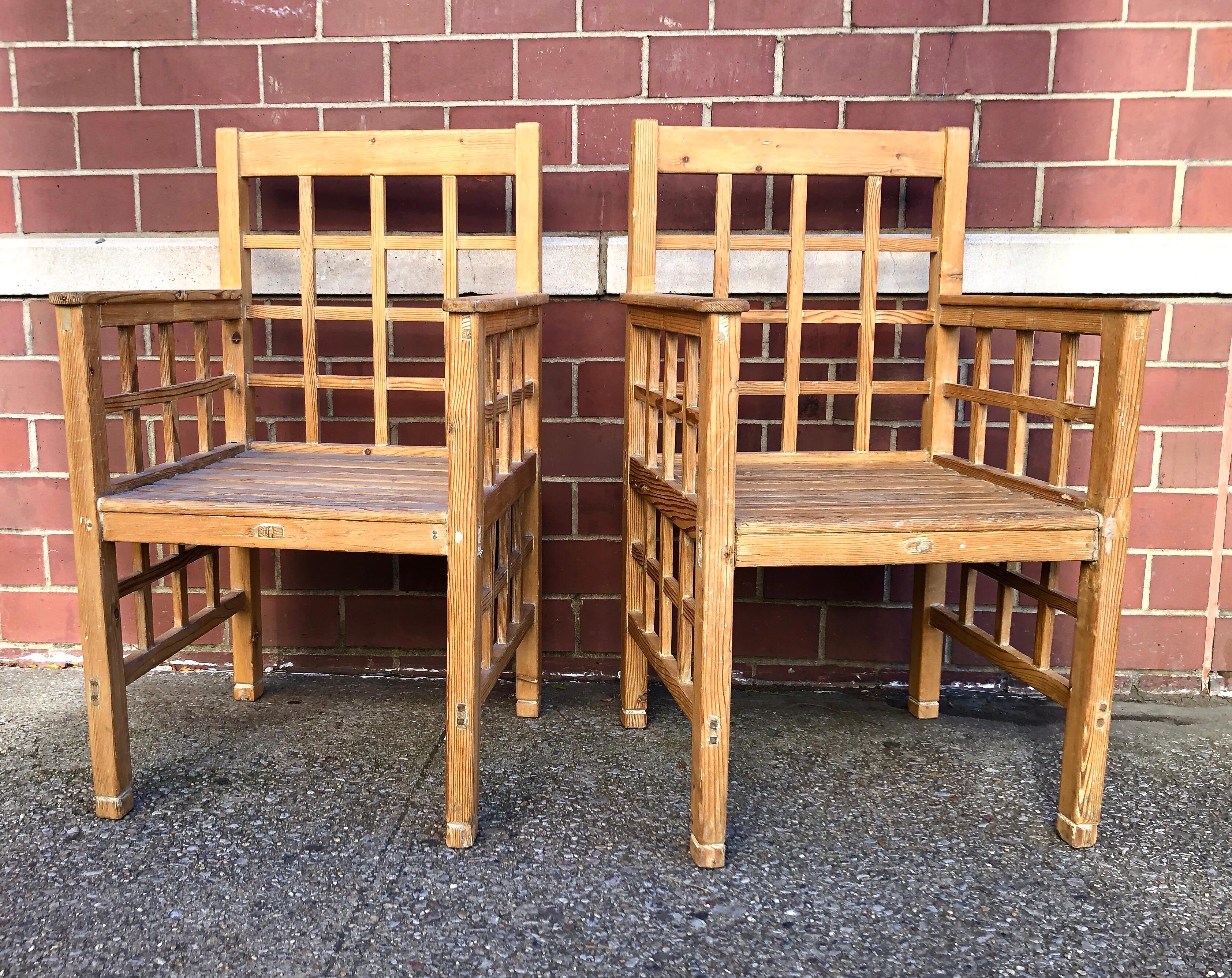 France with windowpane lattice sides and back, circa 1927. Mortise and tenon construction. Produced by Pierre Dariel. Acquired from Alan Moss, NYC.