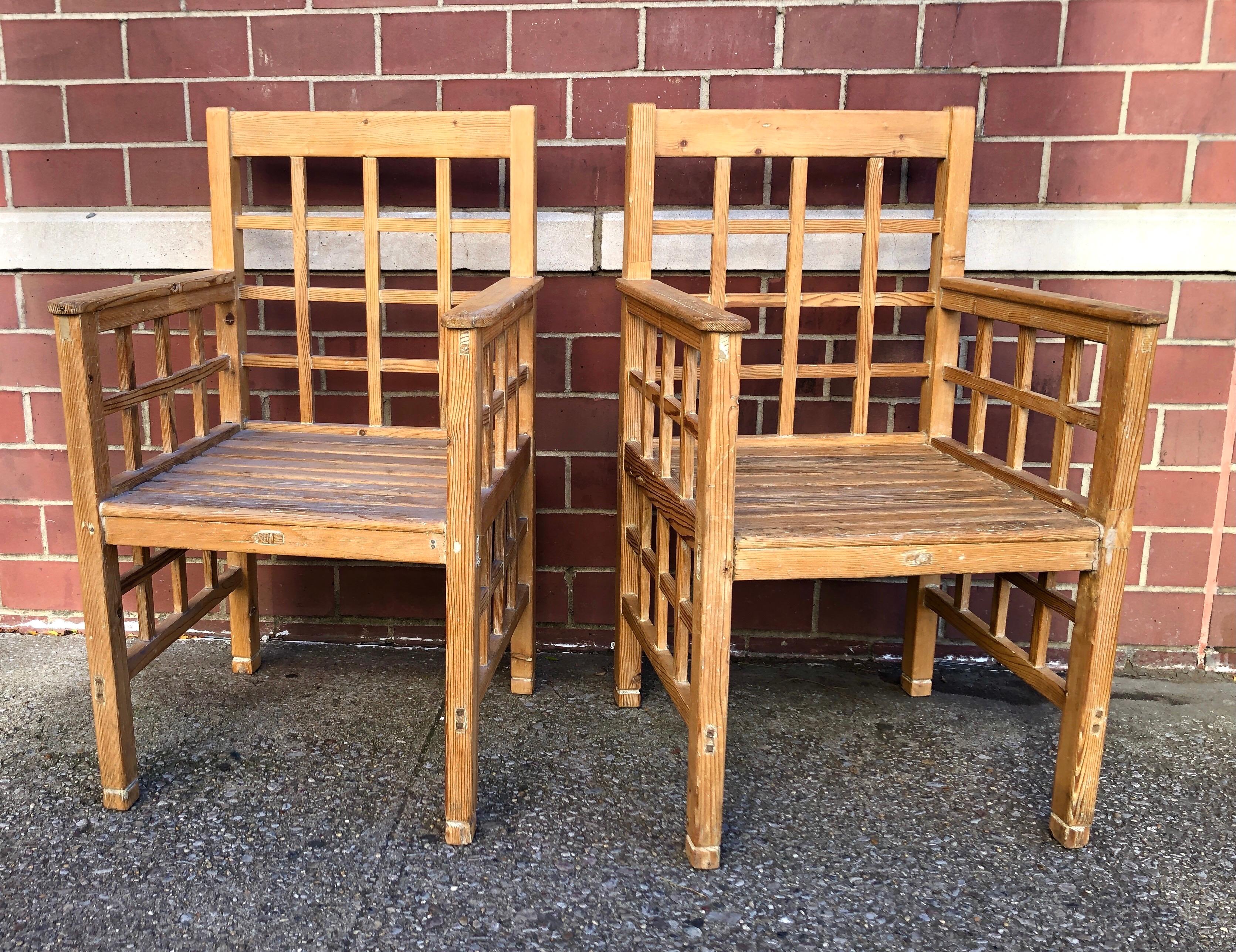 Art Deco Pair of Robert Mallet-Stevens Fir wood armchairs