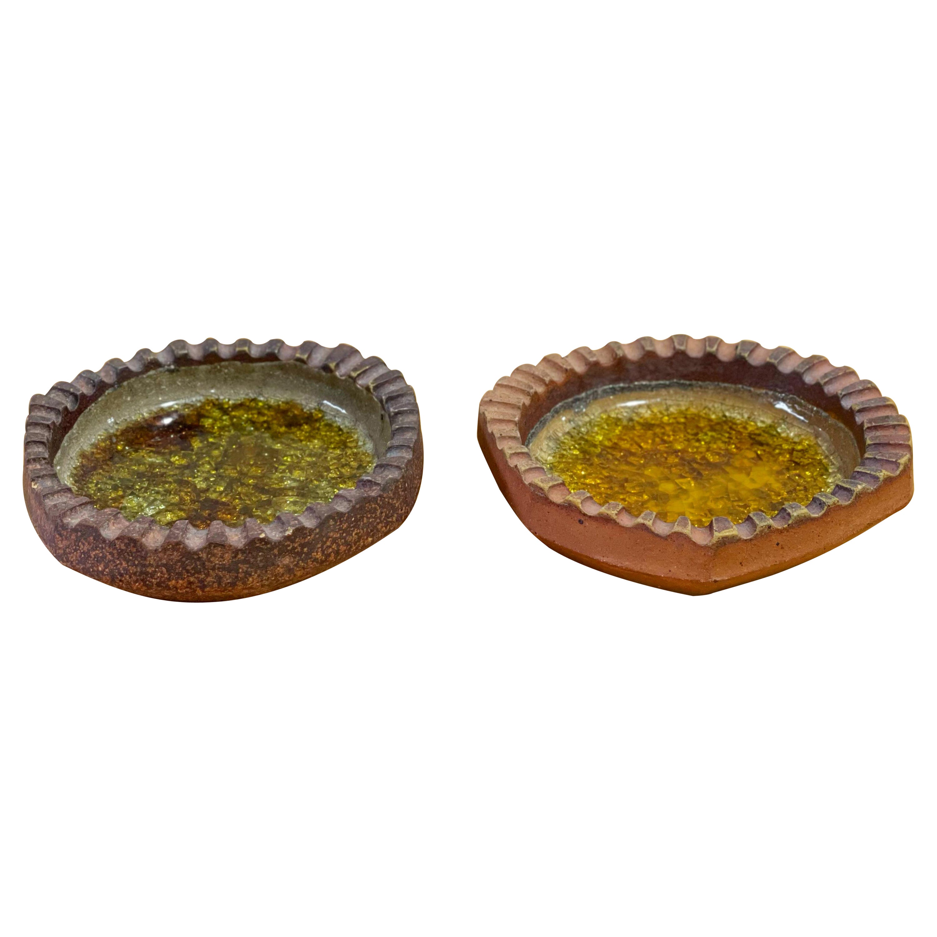 Pair Robert Maxwell Earthenware Vide Poche Catch All Bowls, Studio Made For Sale