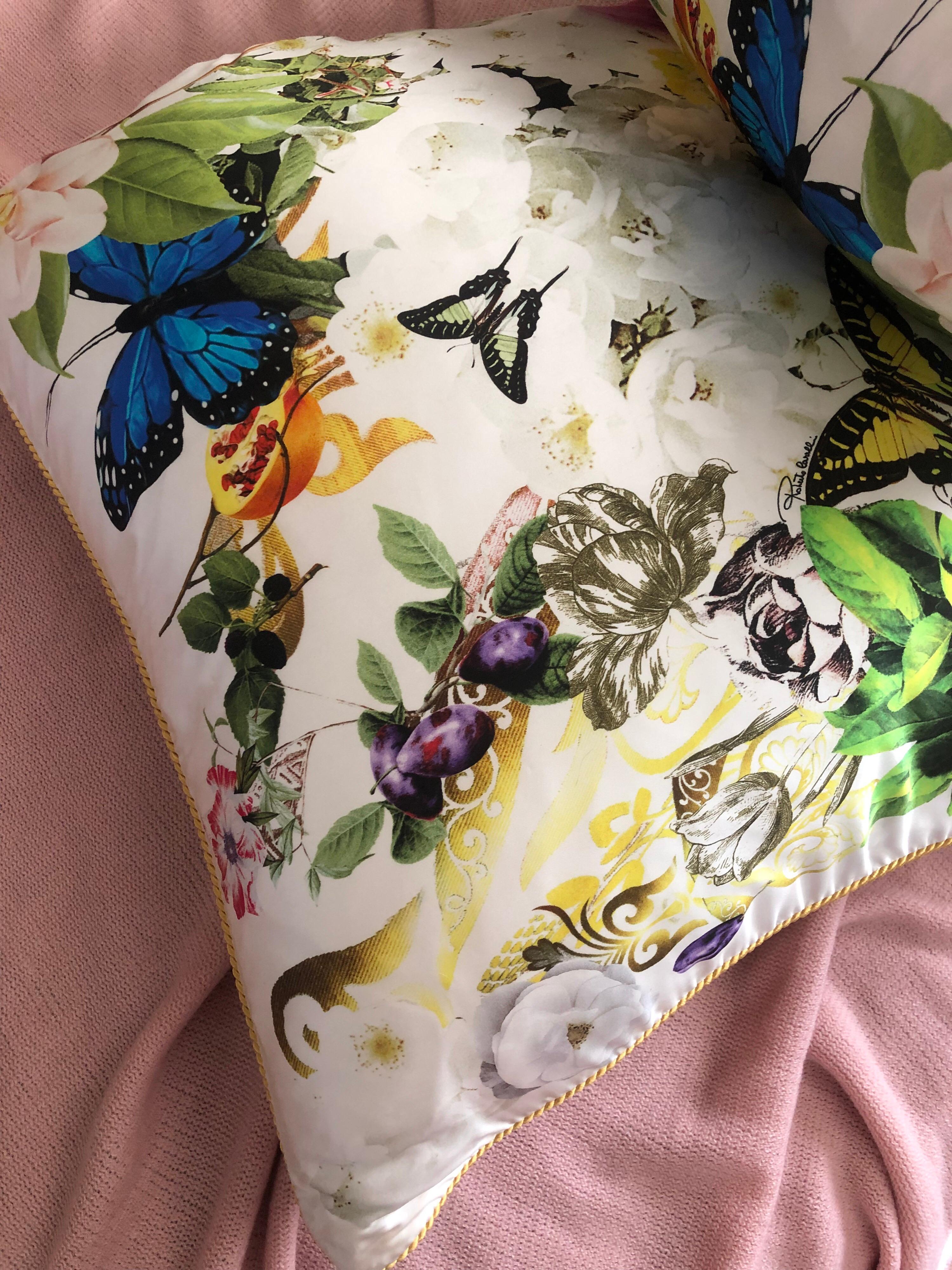 Contemporary Roberto Cavalli Home Collection Flora & Fauna Signature Silk Throw Pillows, Pair