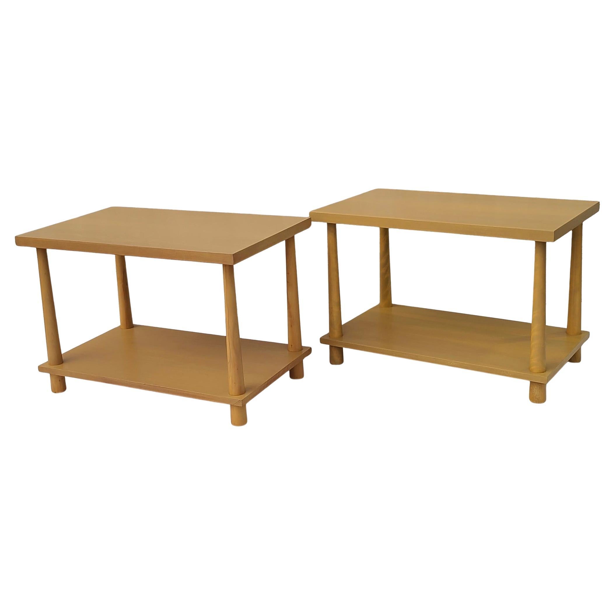 Pair Robsjohn-Gibbings for Widdicomb end tables.
Refinished.