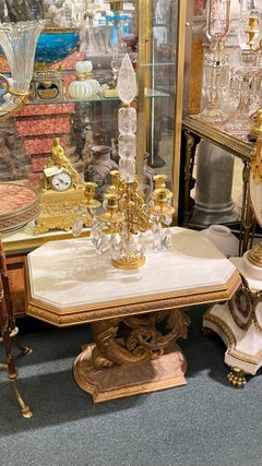 Pair Roccoco Style Carved Giltwood Pedestal Side Tables with White Marble Tops