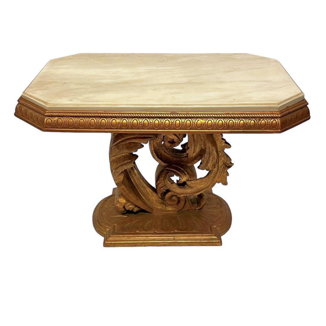 Pair Roccoco Style Carved Giltwood Pedestal Side Tables with White Marble Tops In Good Condition For Sale In New York, NY