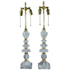 Pair of Rock Crystal and Giltwood Table Lamps
