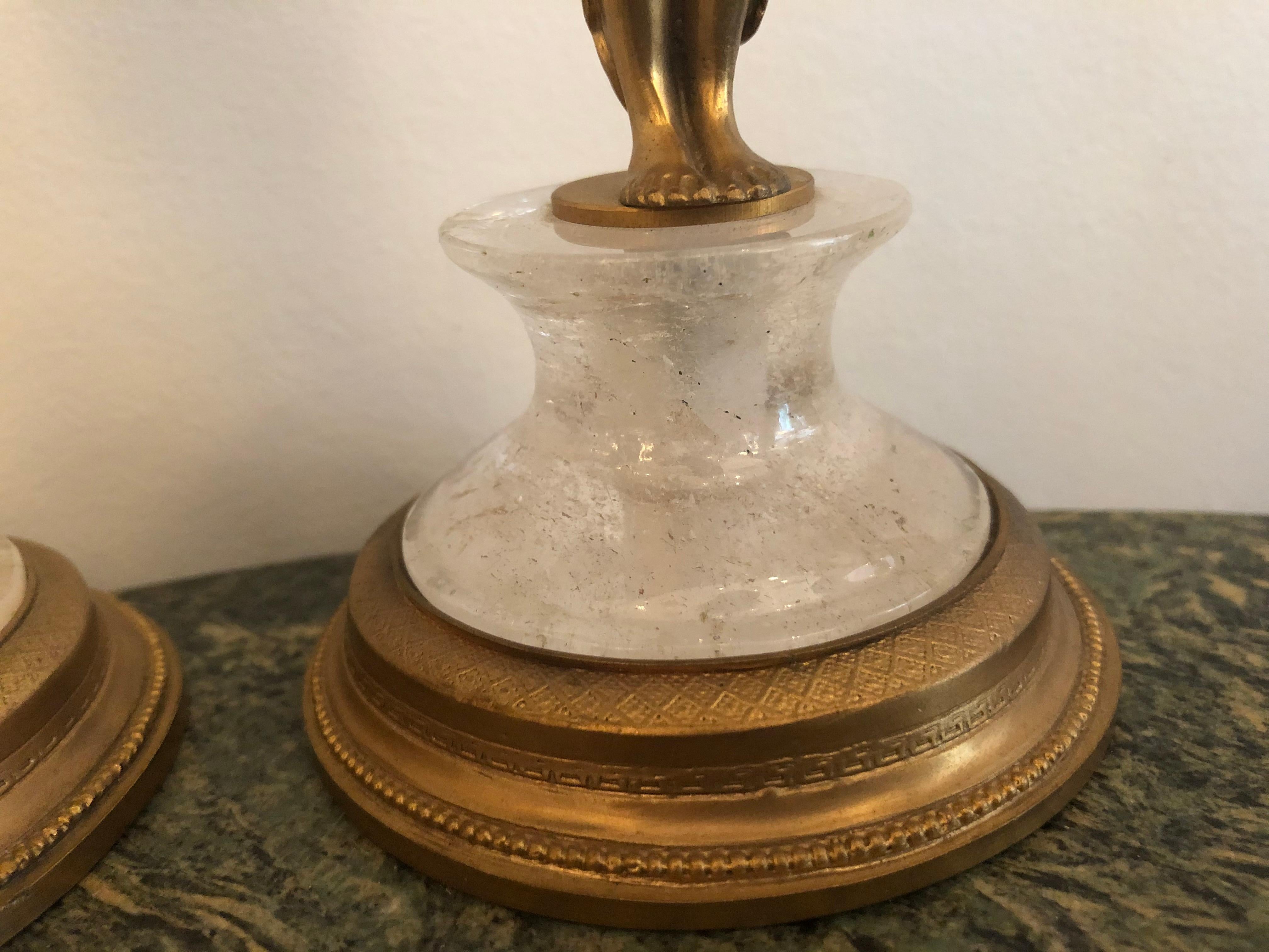 Pair Rock Crystal Candlesticks  In Excellent Condition For Sale In Dallas, TX
