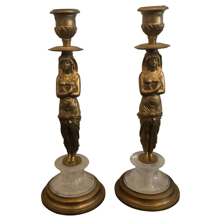 Pair Rock Crystal Candlesticks For Sale at 1stDibs