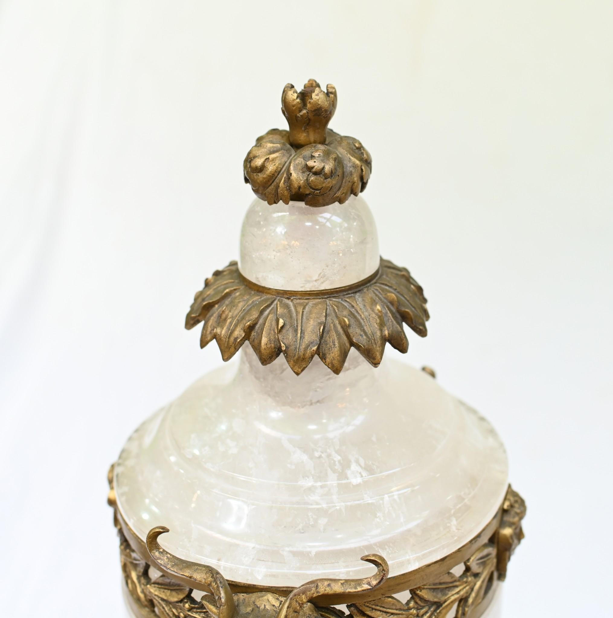 Pair Rock Crystal Cassolettes Urns Vases Ormolu Mounts 1860 For Sale 7