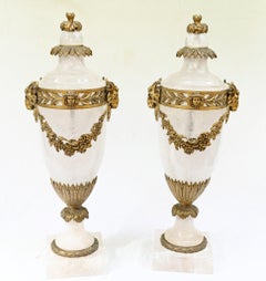 Pair Rock Crystal Cassolettes Urns Vases Ormolu Mounts 1860