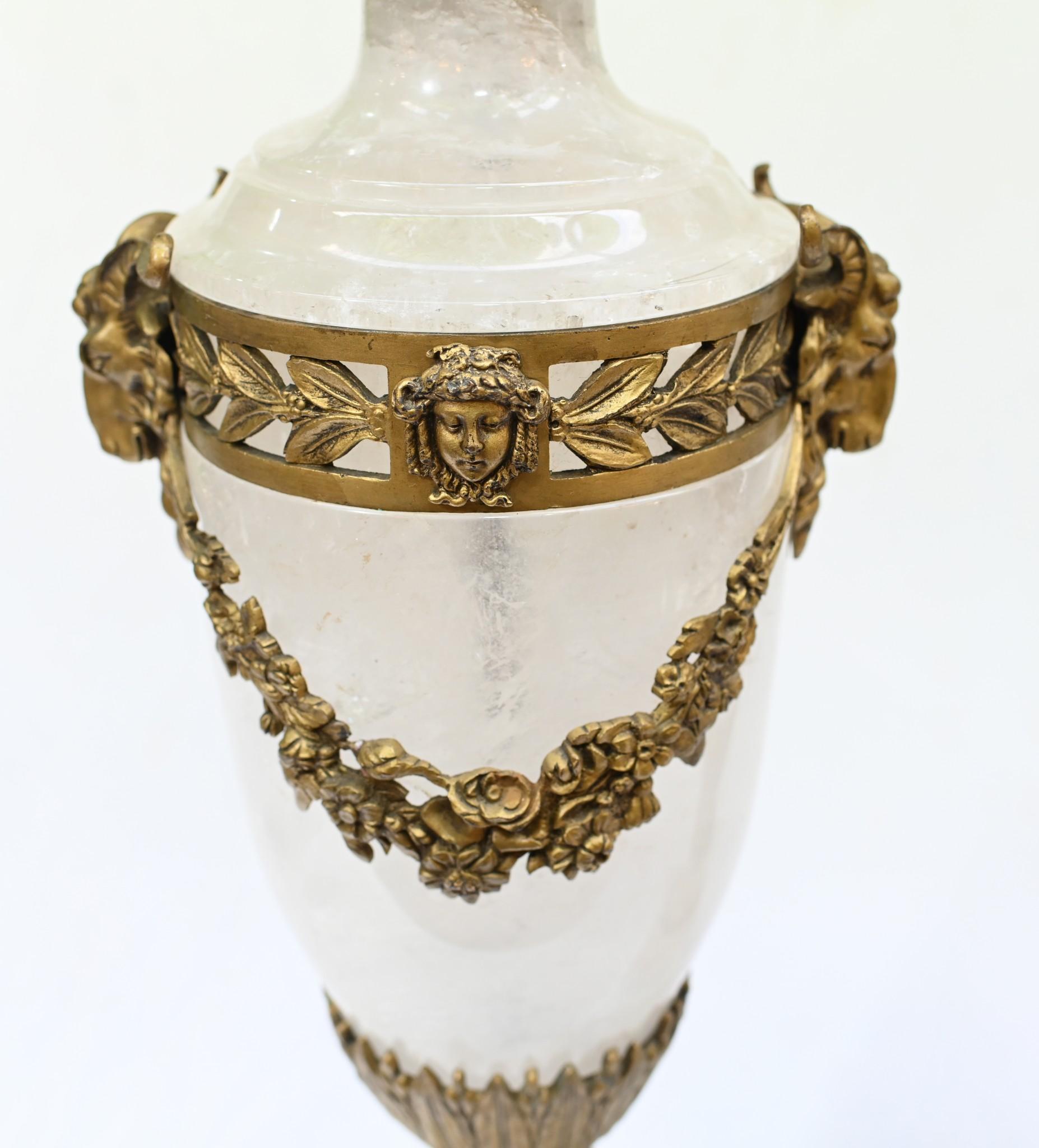 Pair Rock Crystal Cassolettes Urns Vases Ormolu Mounts 1860 In Good Condition For Sale In Potters Bar, GB