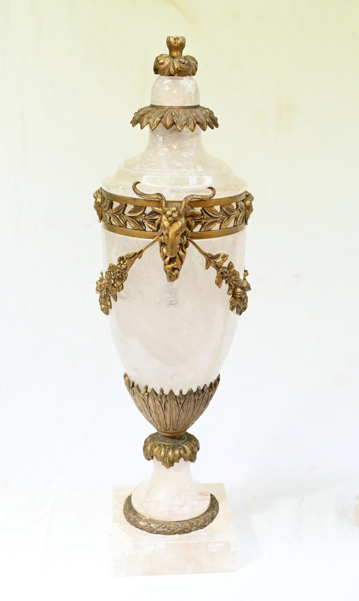 Pair Rock Crystal Cassolettes Urns Vases Ormolu Mounts 1860 For Sale 3