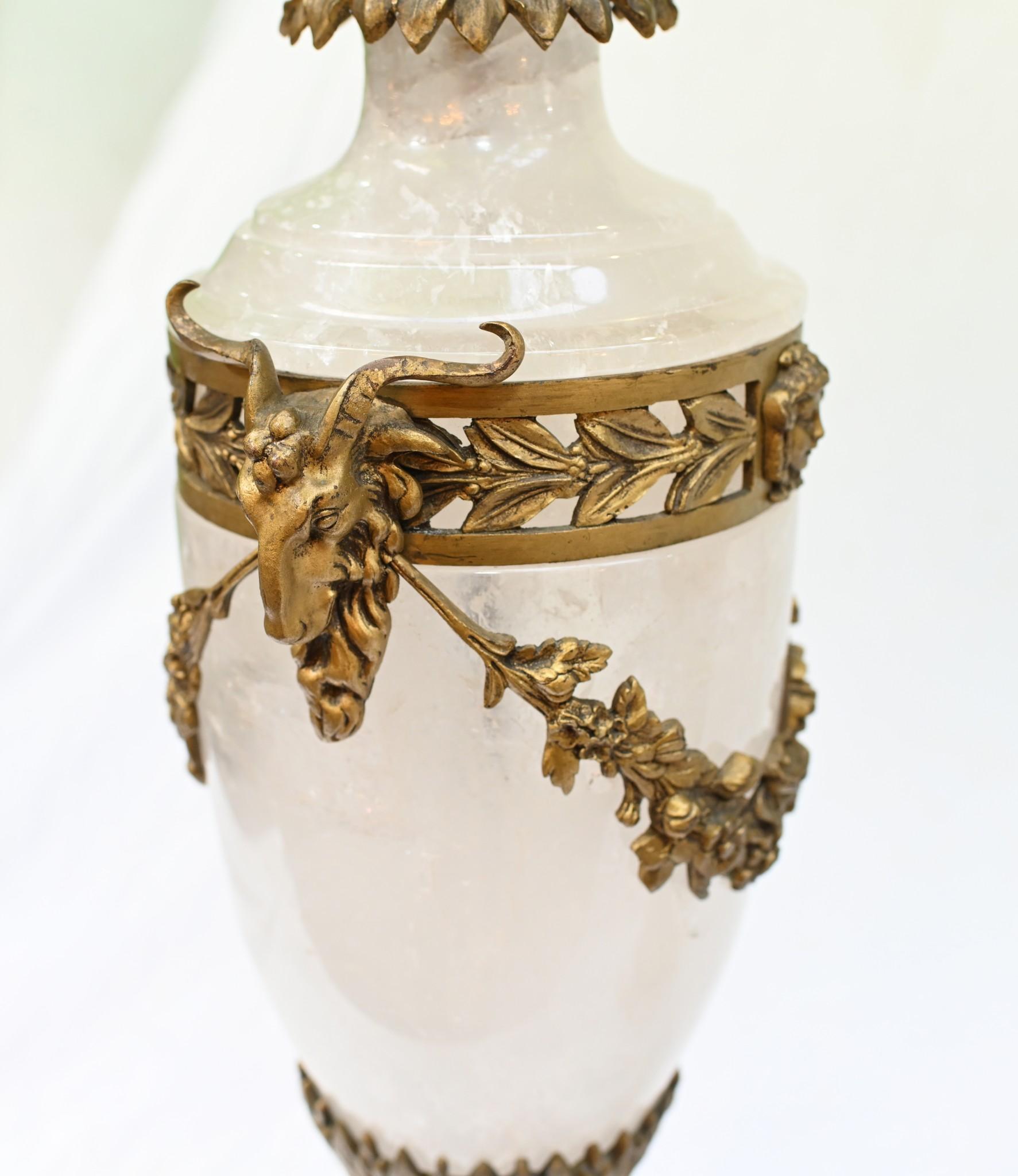 Pair Rock Crystal Cassolettes Urns Vases Ormolu Mounts 1860 For Sale 5