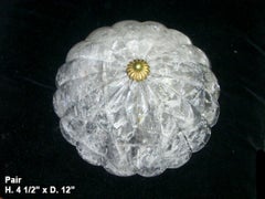 Pair Rock Crystal Fluted Ceiling Fixtures Flush Mount