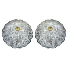 Pair Rock Crystal Fluted Ceiling Fixtures Flush Mount 