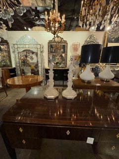 Pair Rock Crystal Lamps on Silver Leaf Bases