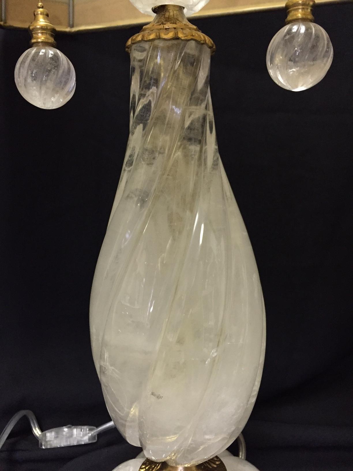 Spirallampen aus Bergkristall mit Goldbronze, Paar im Zustand „Gut“ im Angebot in Cypress, CA