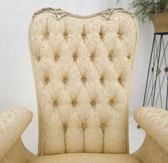 Pair Rococò Louis XVI Style Tufted Pierce Carved Backs Off White Fireside Chairs