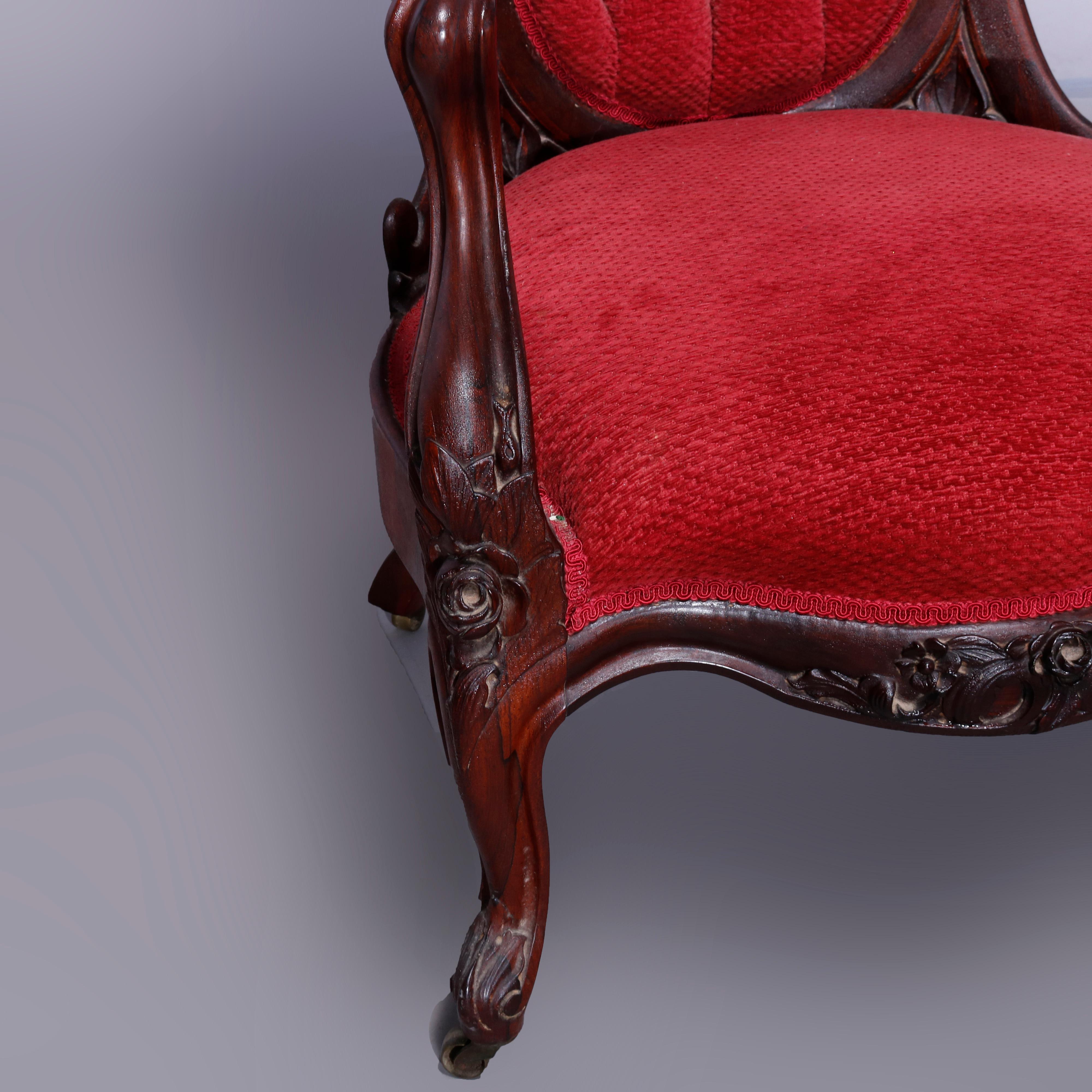 Antique Rococo Revival Belter Rosalie Laminated Rosewood Gents Arm Chair, c1860 3