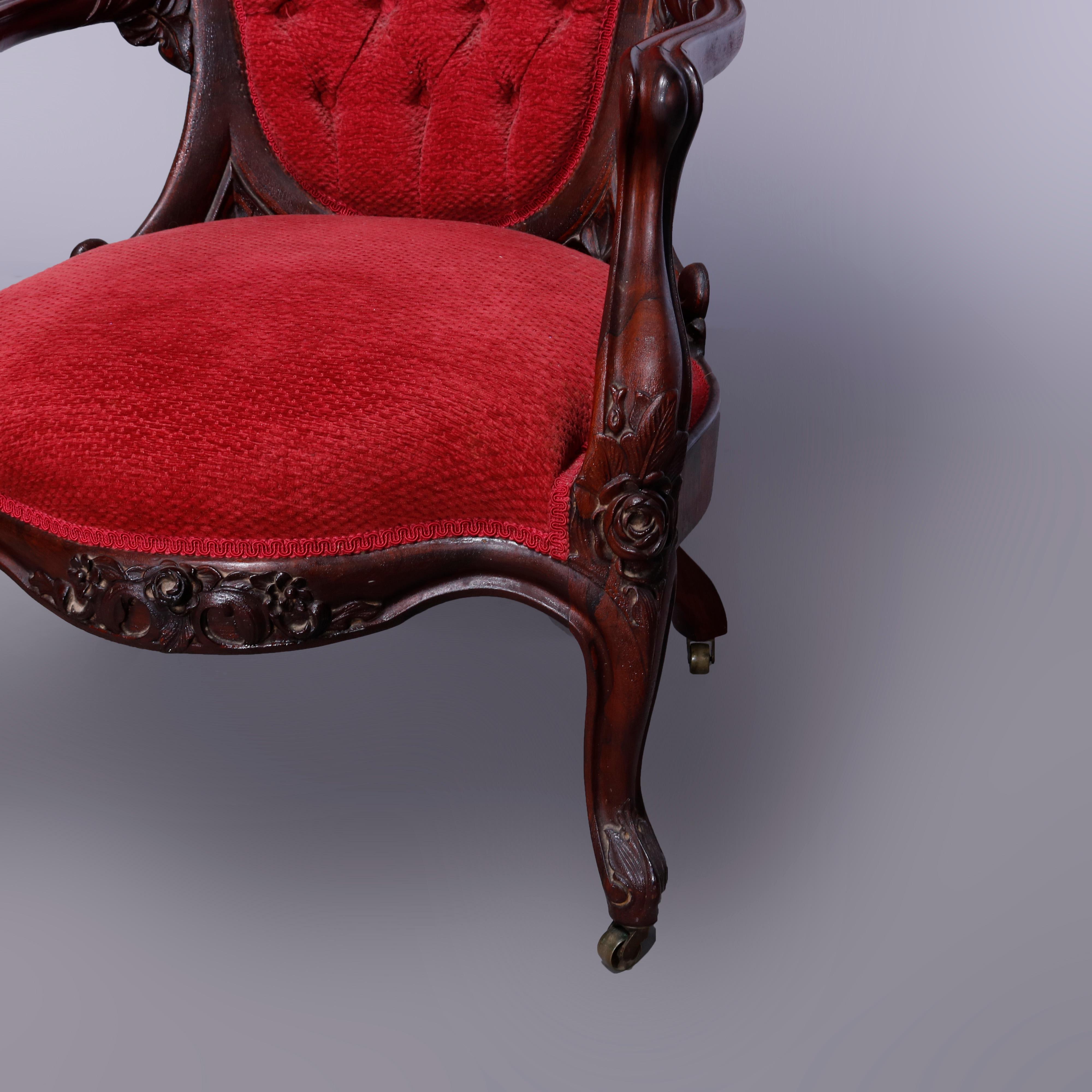Antique Rococo Revival Belter Rosalie Laminated Rosewood Gents Arm Chair, c1860 4