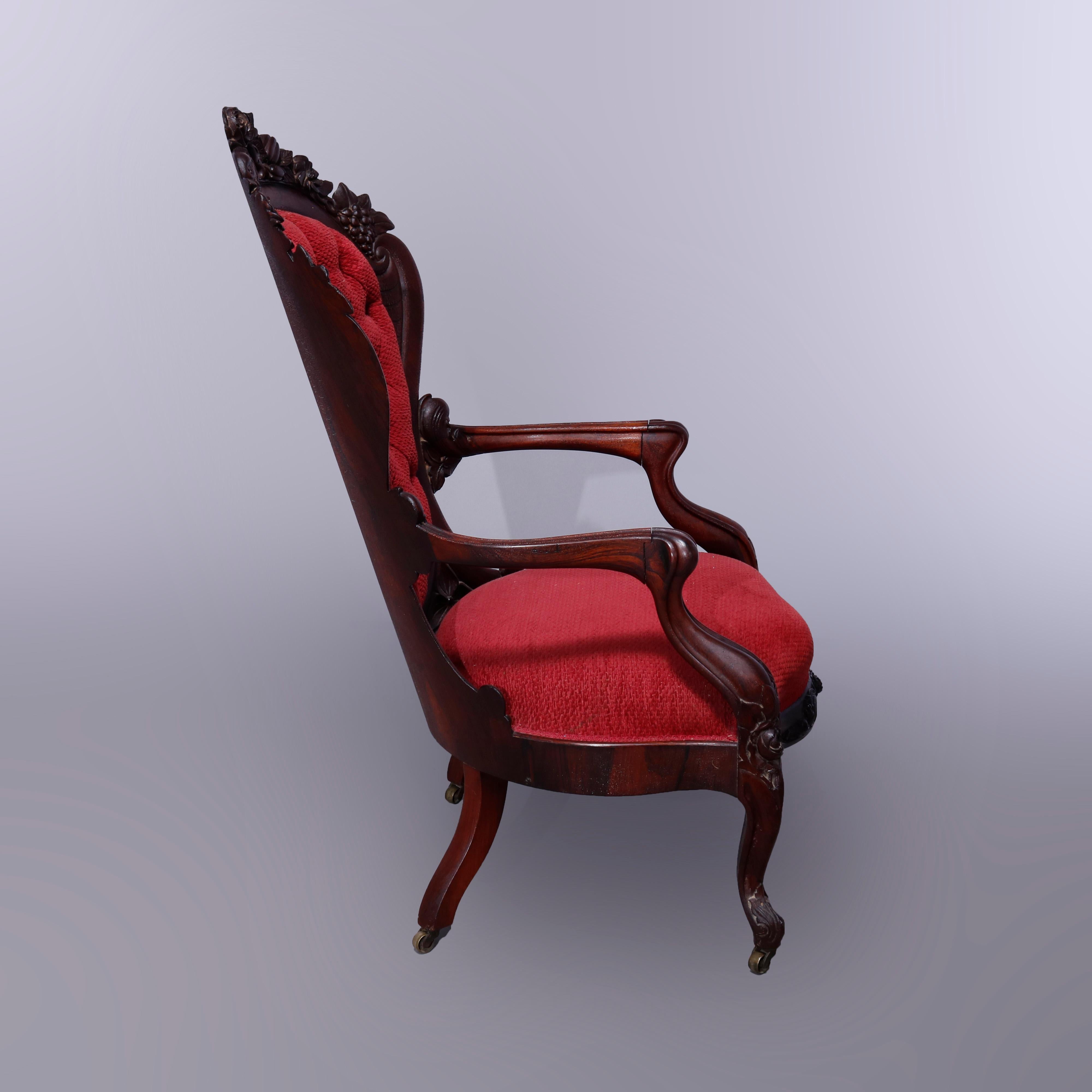 Antique Rococo Revival Belter Rosalie Laminated Rosewood Gents Arm Chair, c1860 5