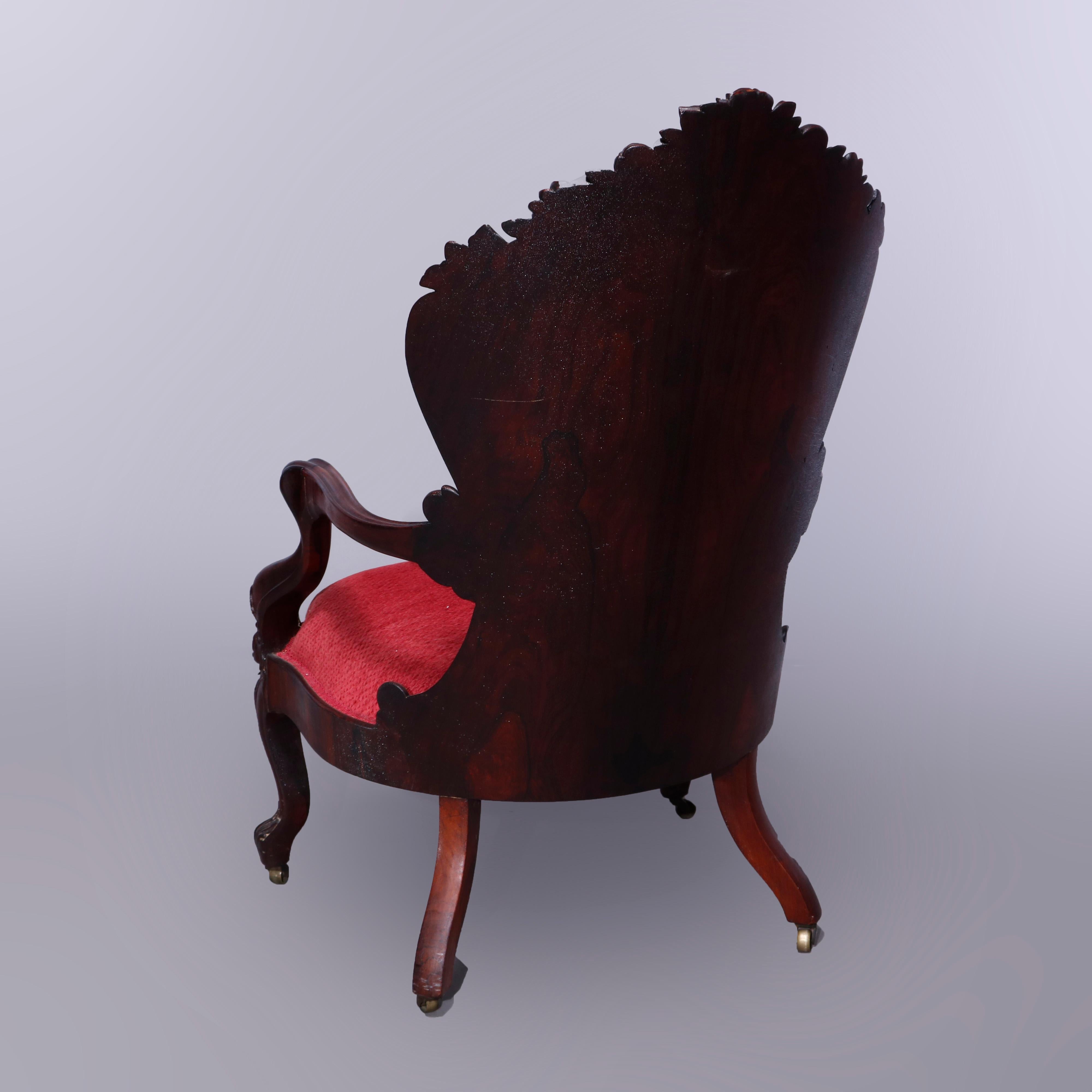 Antique Rococo Revival Belter Rosalie Laminated Rosewood Gents Arm Chair, c1860 6