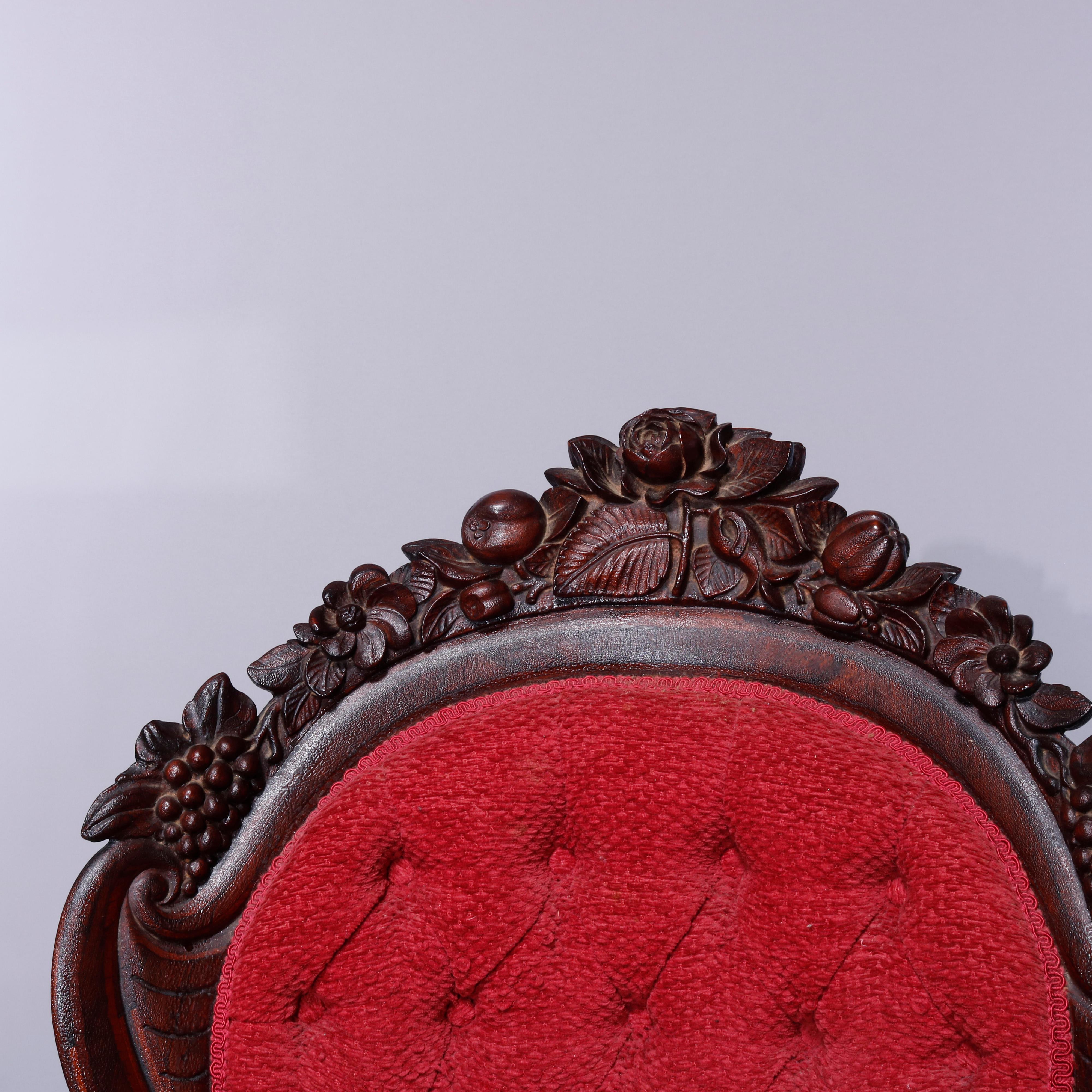 German Antique Rococo Revival Belter Rosalie Laminated Rosewood Gents Arm Chair, c1860