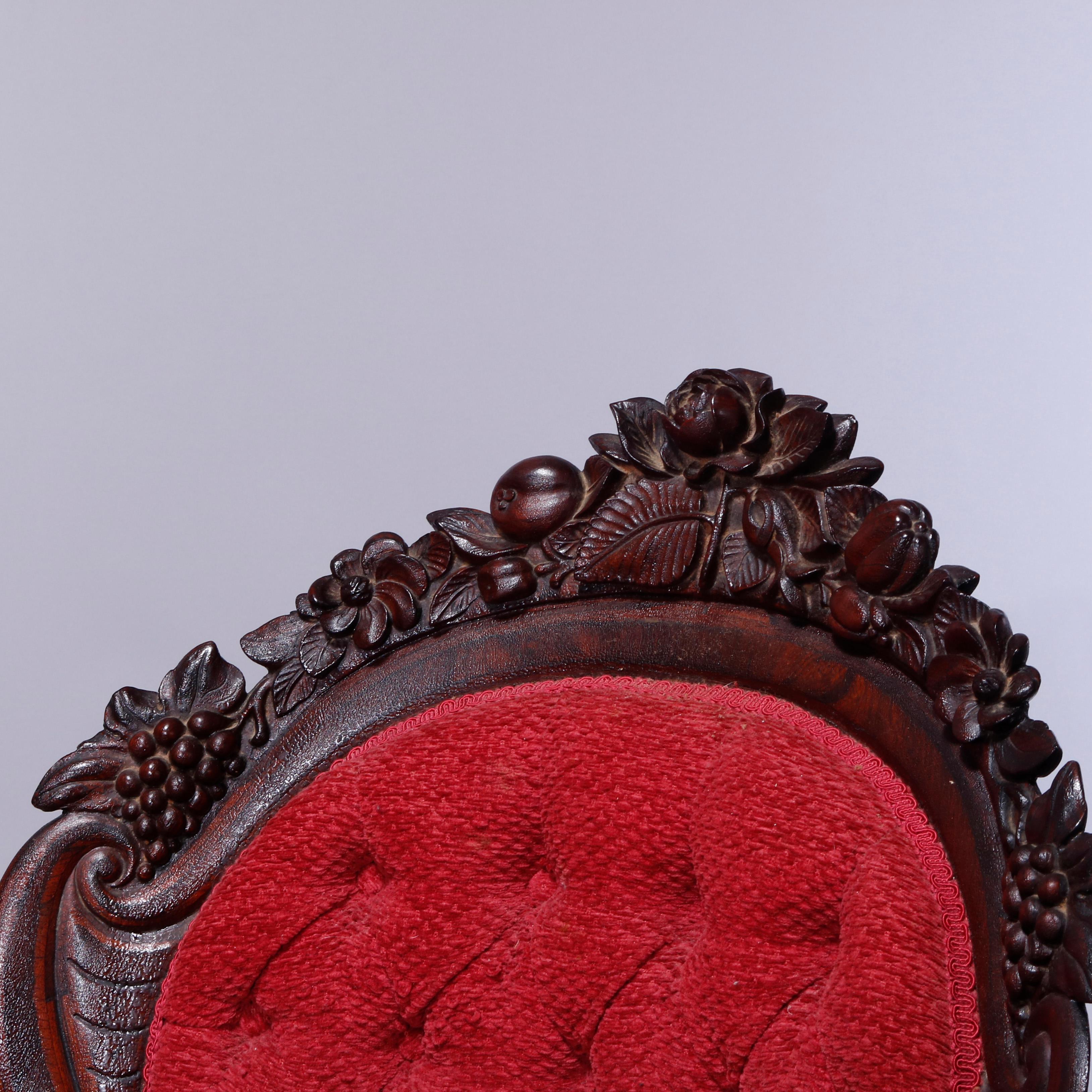 Antique Rococo Revival Belter Rosalie Laminated Rosewood Gents Arm Chair, c1860 In Good Condition In Big Flats, NY
