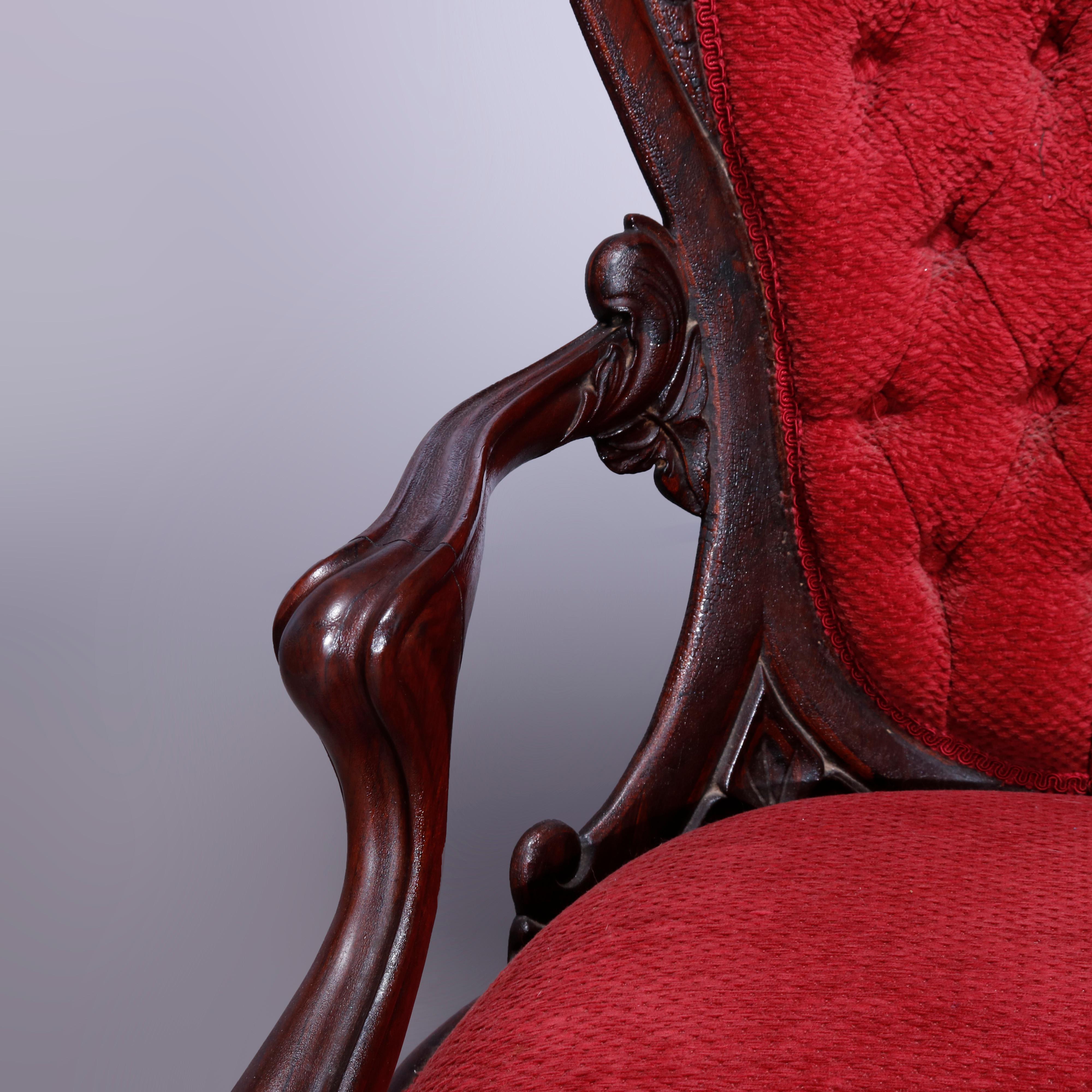 Antique Rococo Revival Belter Rosalie Laminated Rosewood Gents Arm Chair, c1860 1