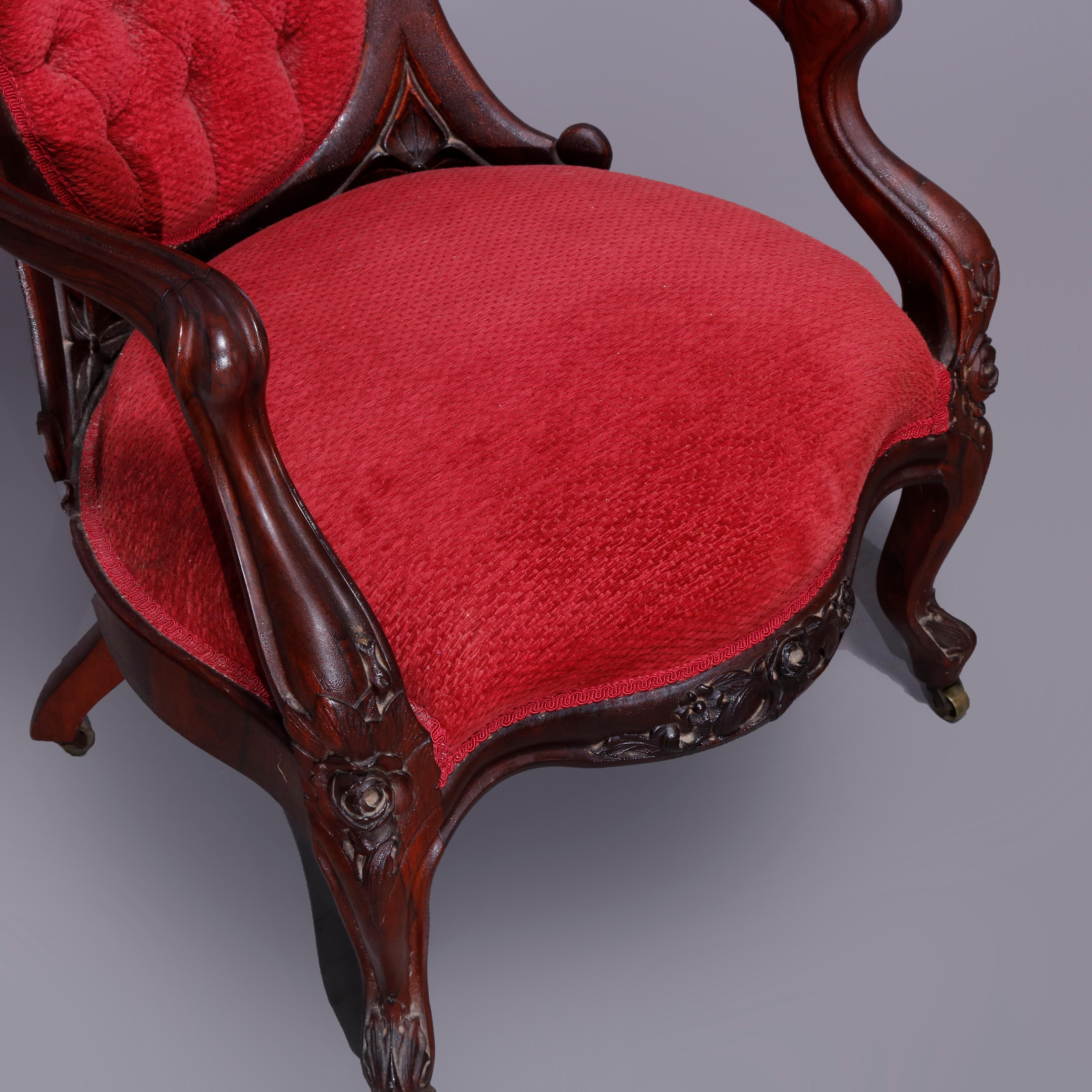 Antique Rococo Revival Belter Rosalie Laminated Rosewood Gents Arm Chair, c1860 2