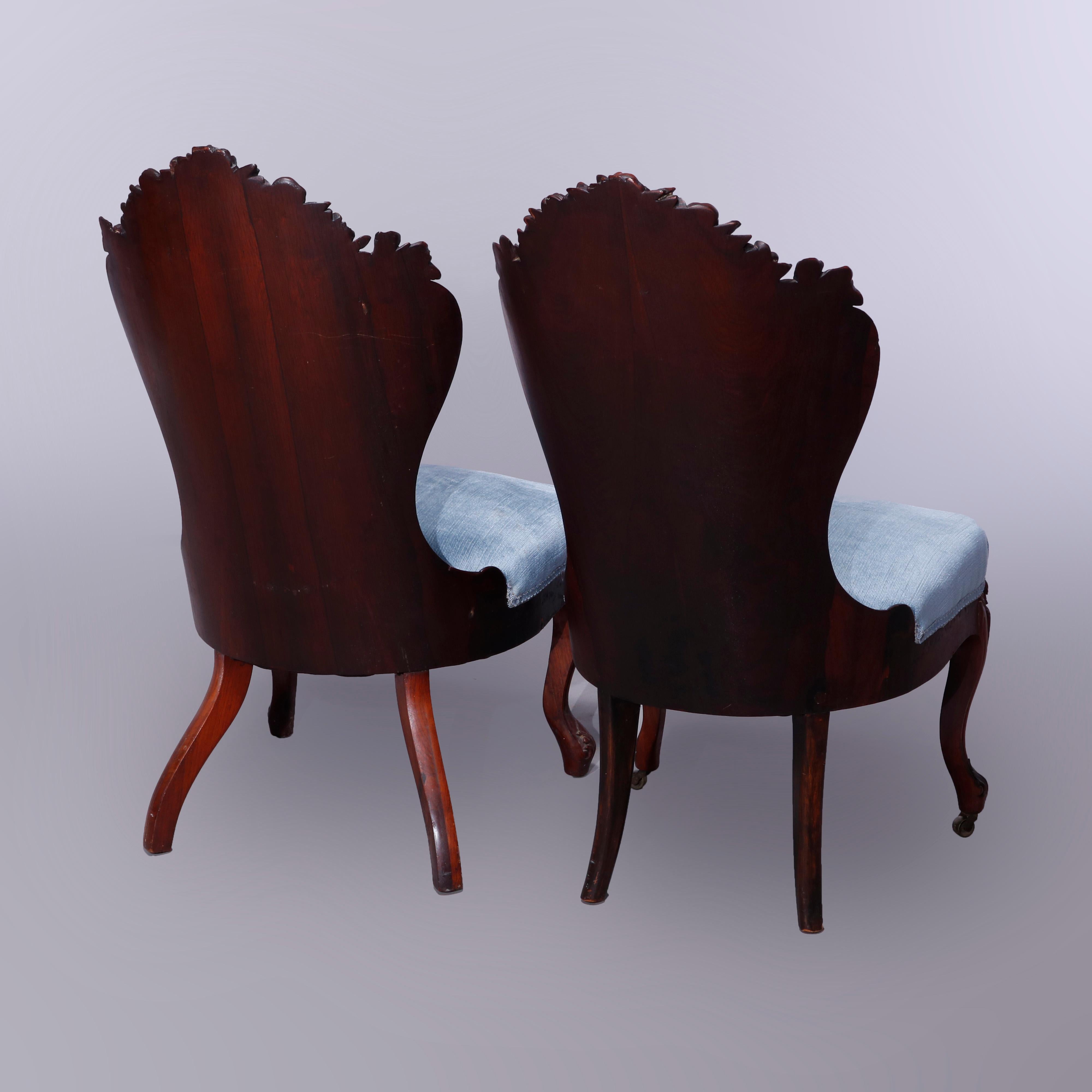 German Pair Rococo Revival Belter Rosalie Laminated Rosewood Side Chairs, c1860