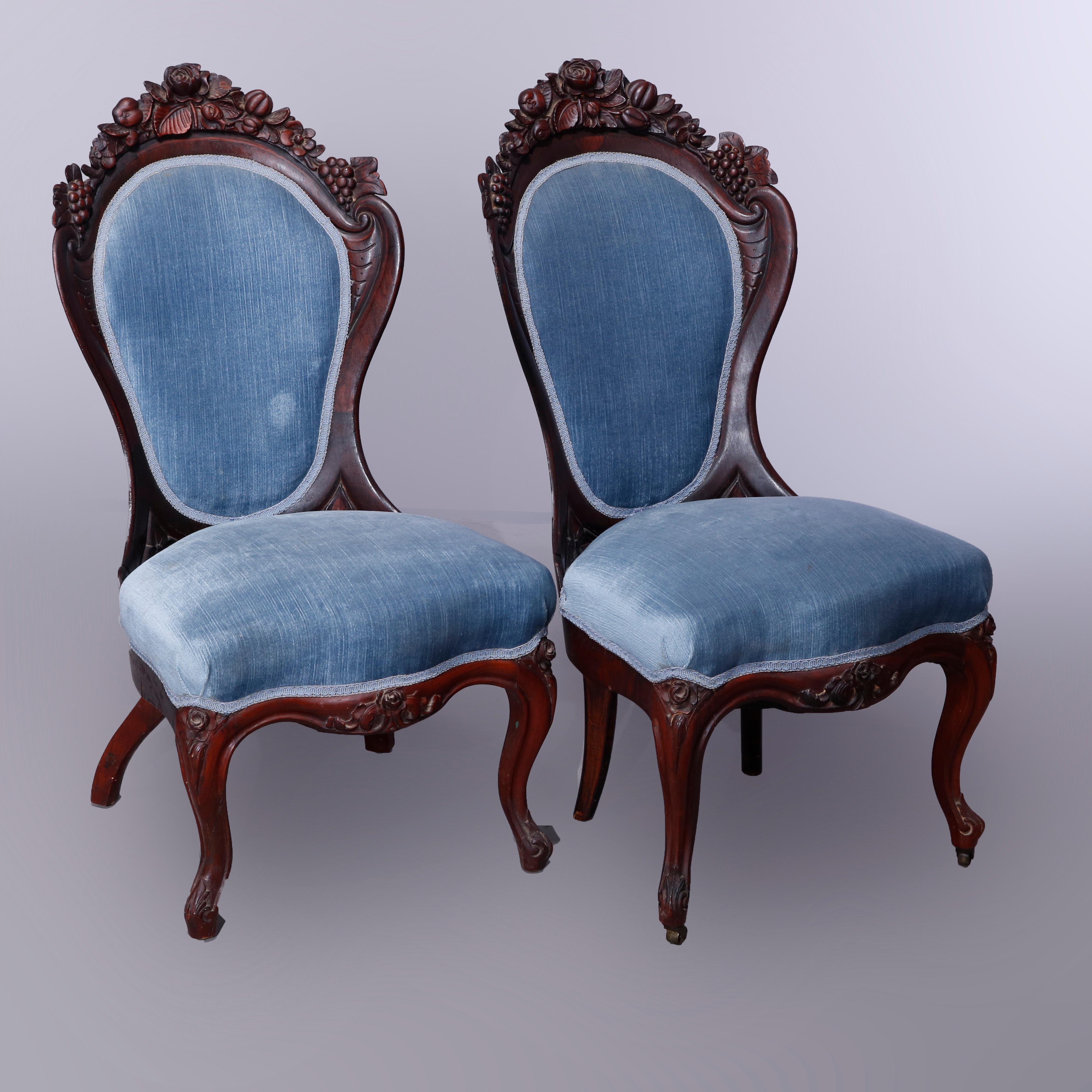 Pair Rococo Revival Belter Rosalie Laminated Rosewood Side Chairs, c1860 In Good Condition In Big Flats, NY